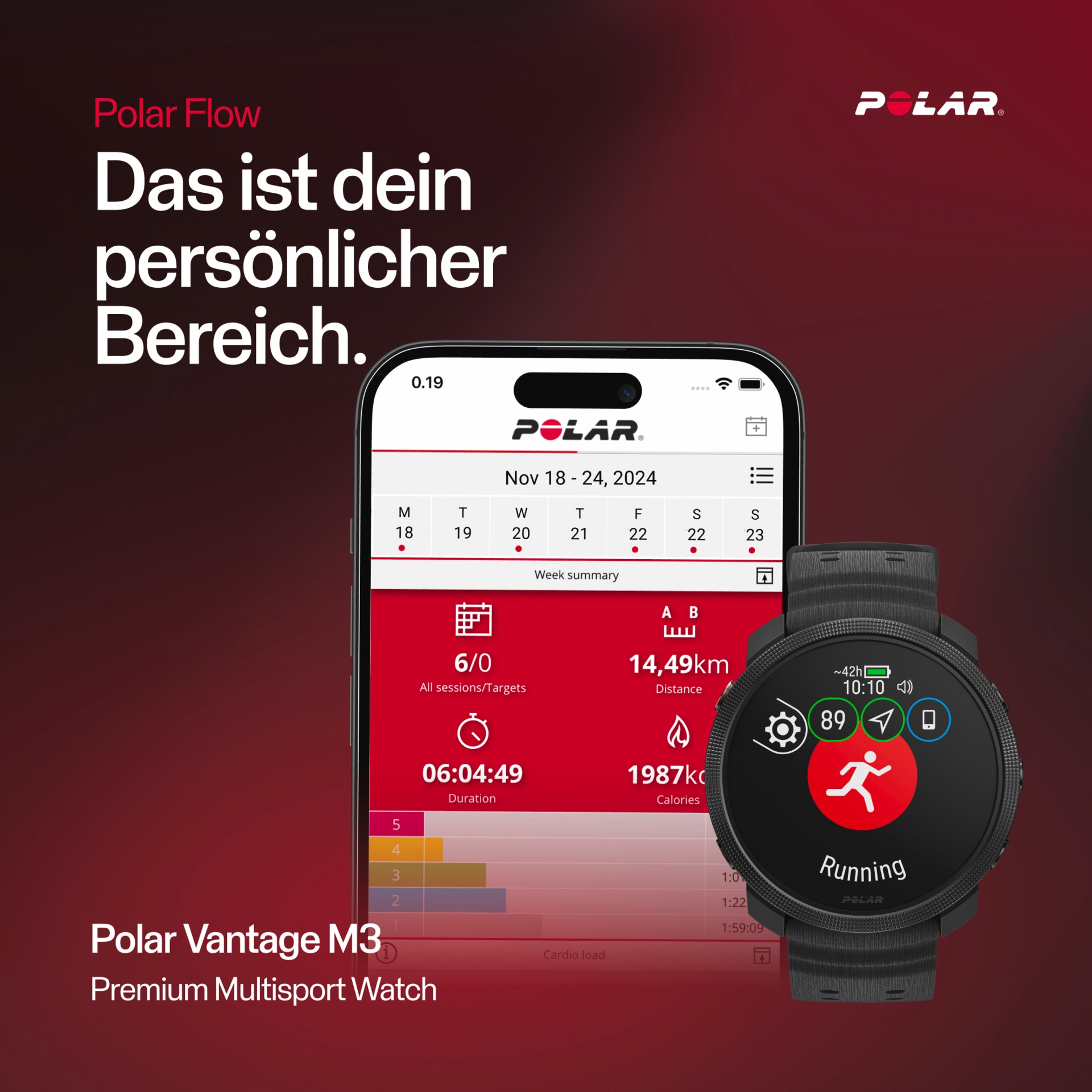 Polar Smartwatch »VANTAGE M3 S-L«, (3,3 cm / 1,28 Zoll), Proprietär, 32 GB