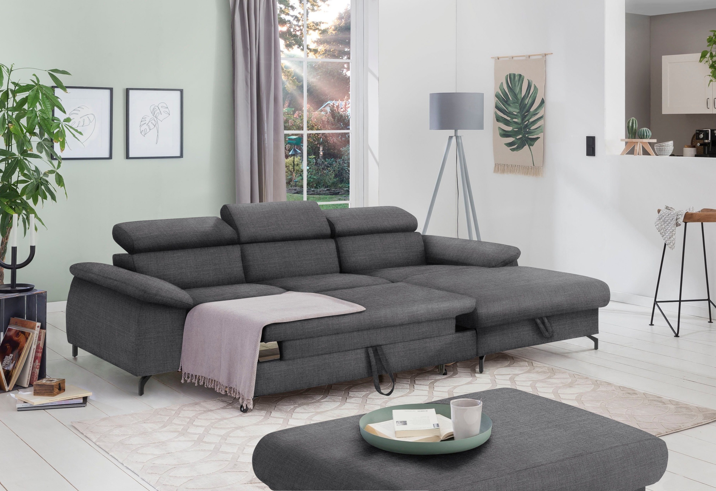 COTTA Polstergarnitur »Komaris L-Form«, (Set), Set bestehend aus: Ecksofa mit Kopfteilverstellung & Hocker