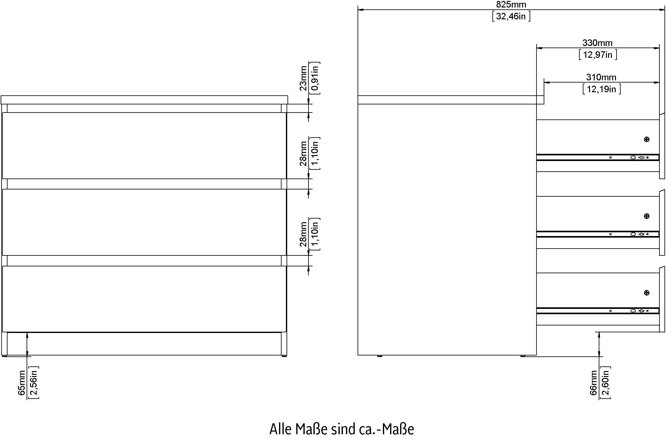 INOSIGN Kommode »Naia«, abgerundete Schubladenkanten auf Metallgleiter, Breite 77 cm