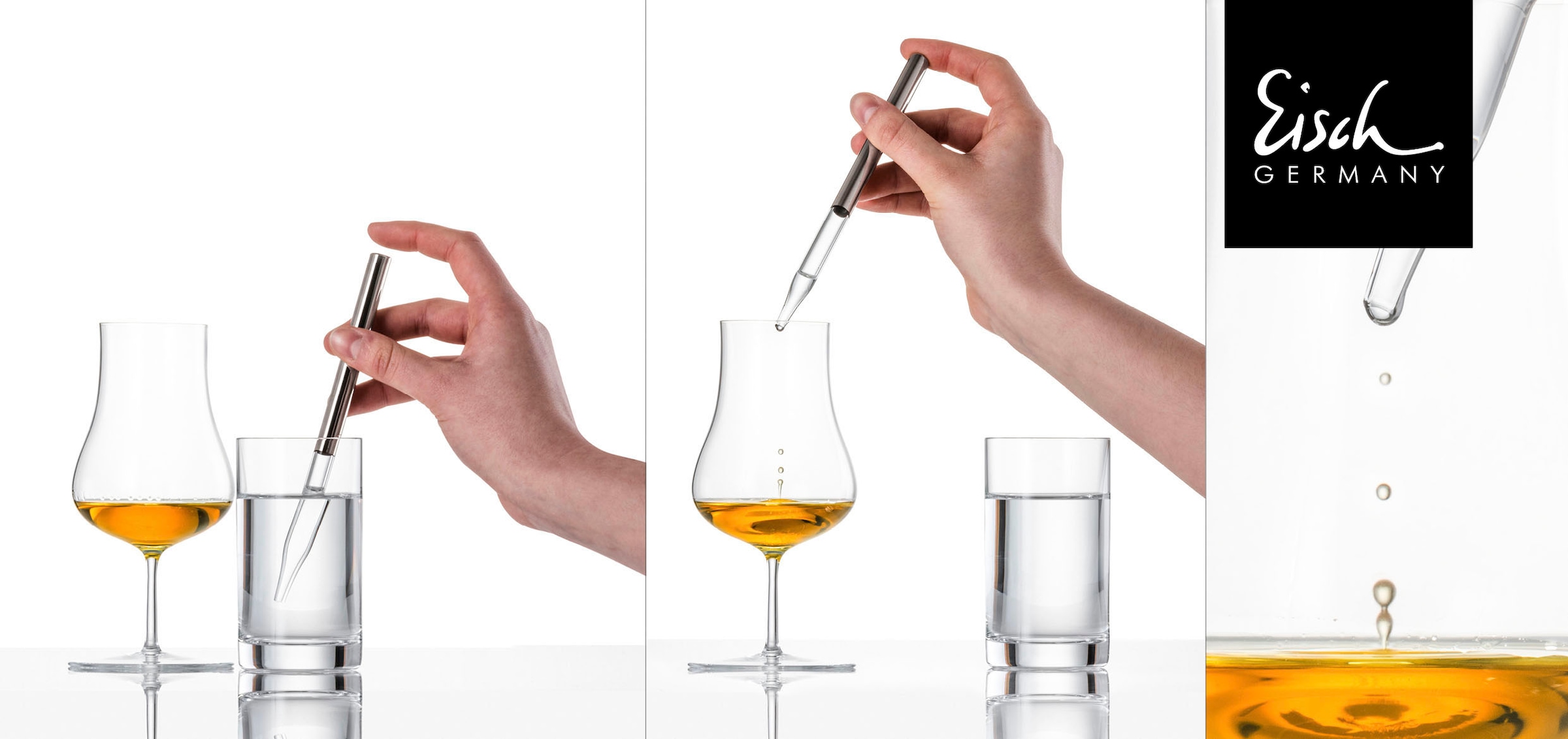Eisch Germany Whiskyglas »GENTLEMAN, Made in Germany«, (Set, 3 tlg., 1 Whisky-Pipette, 1 Whisky-Tumbler, 1 Wasserglas in Geschenkröhre), Pipette Spezialglas, in Handarbeit mit echtem Platin veredelt, 3tlg.
