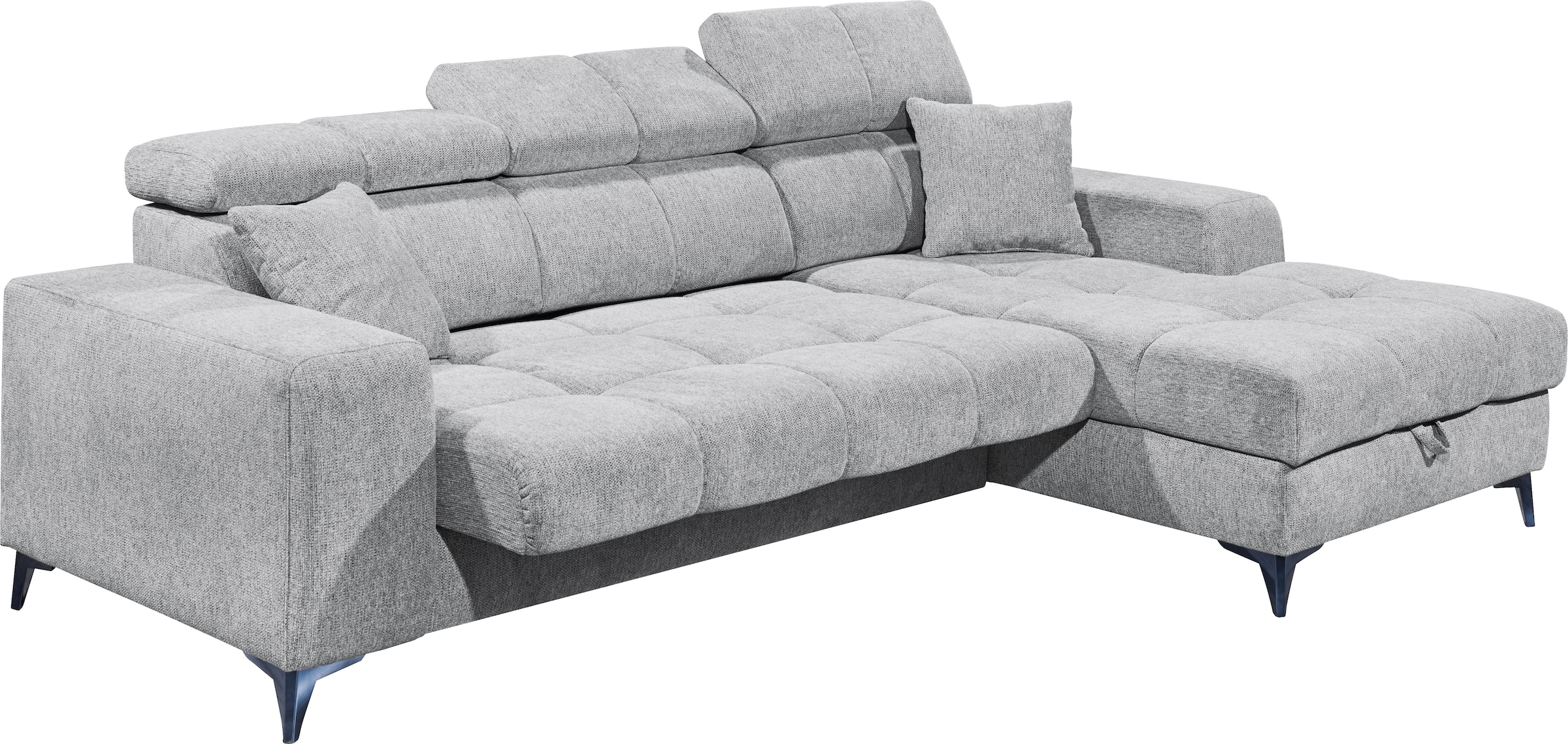 ED EXCITING DESIGN Ecksofa »Sydney L-Form mit Bettfunktion, Bettkasten, Kopfteilverstellung«, motorischer Sitztiefenverstellung, USB-Port & 2 Zierkissen