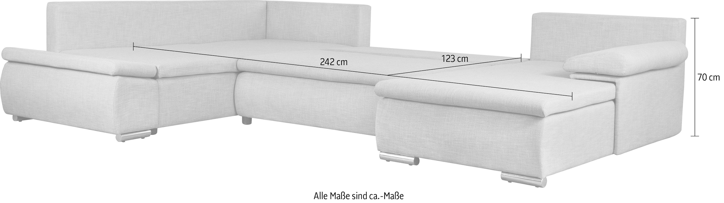 Home affaire Wohnlandschaft »Acra U-Form«, mit Bettfunktion und Bettkasten, in Mattenoptik