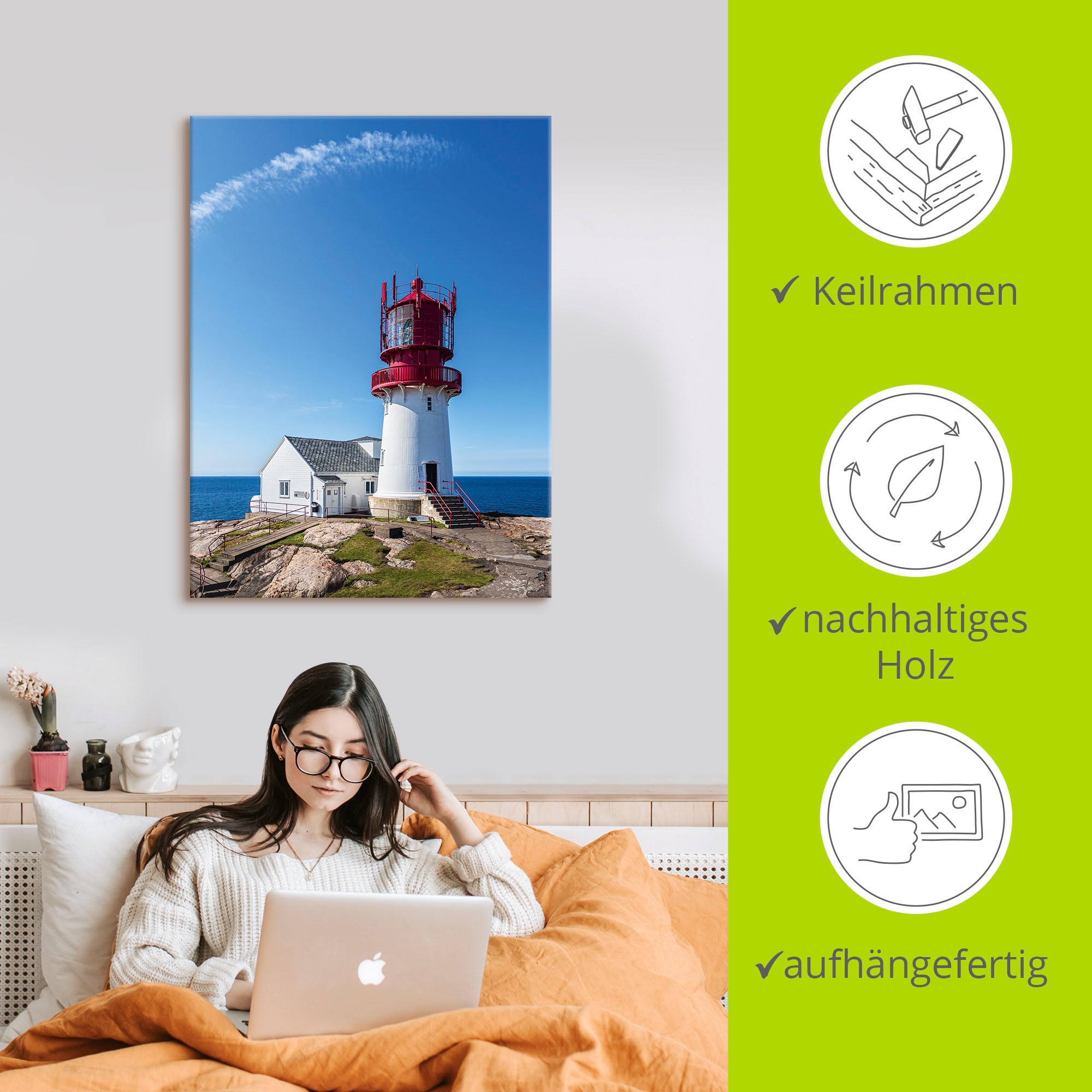 Artland Wandbild »Leuchtturm Lindesnes Fyr in Norwegen«, Gebäude, (1 St.), als Alubild, Leinwandbild, Wandaufkleber oder Poster in versch. Größen