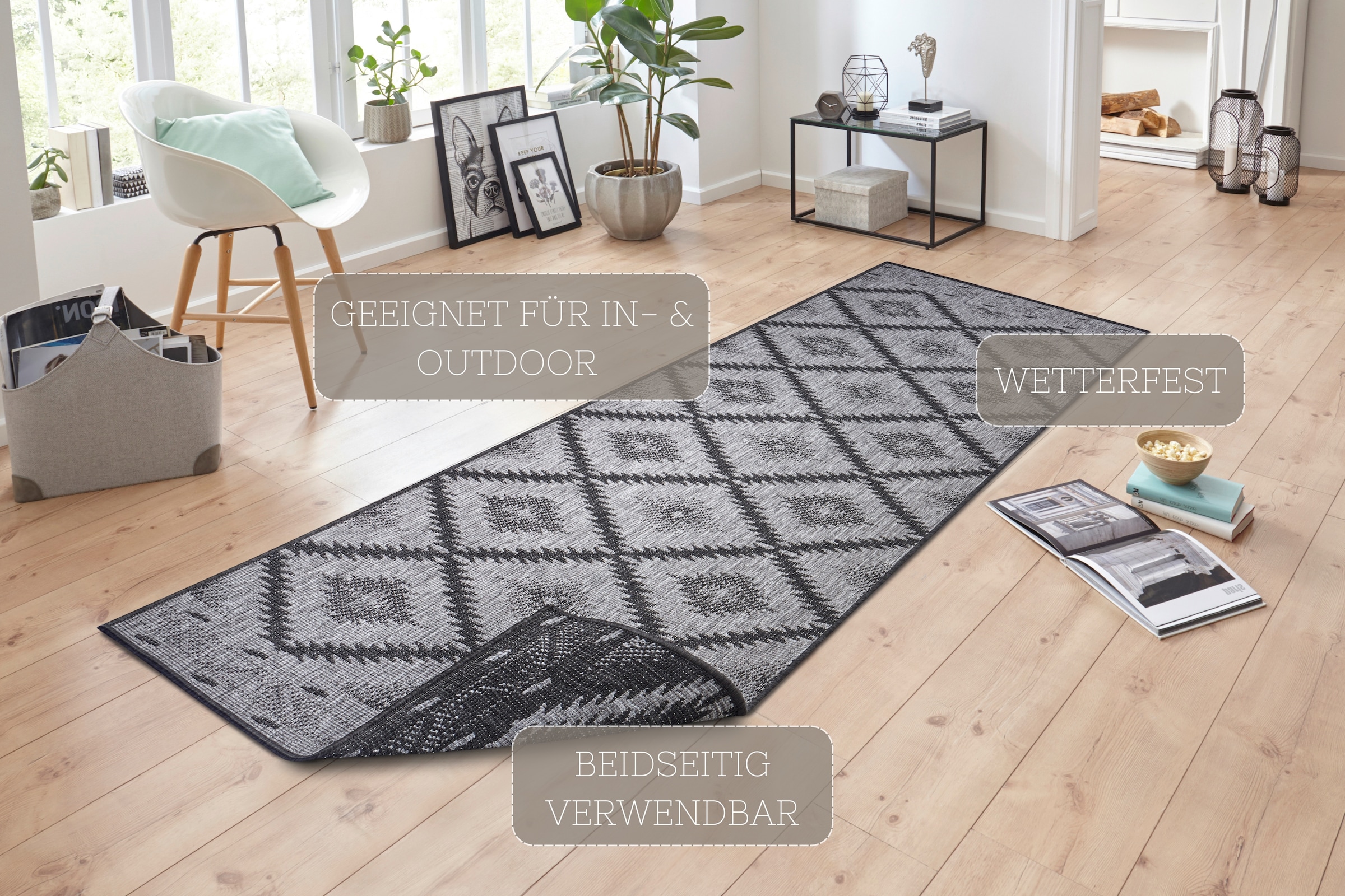 NORTHRUGS Teppich »Malibu Wendeteppich«, rechteckig, 5 mm Höhe, In-& Outdoor, Wetterfest, Balkon, Läufer, Wohnzimmer, Wasserfest
