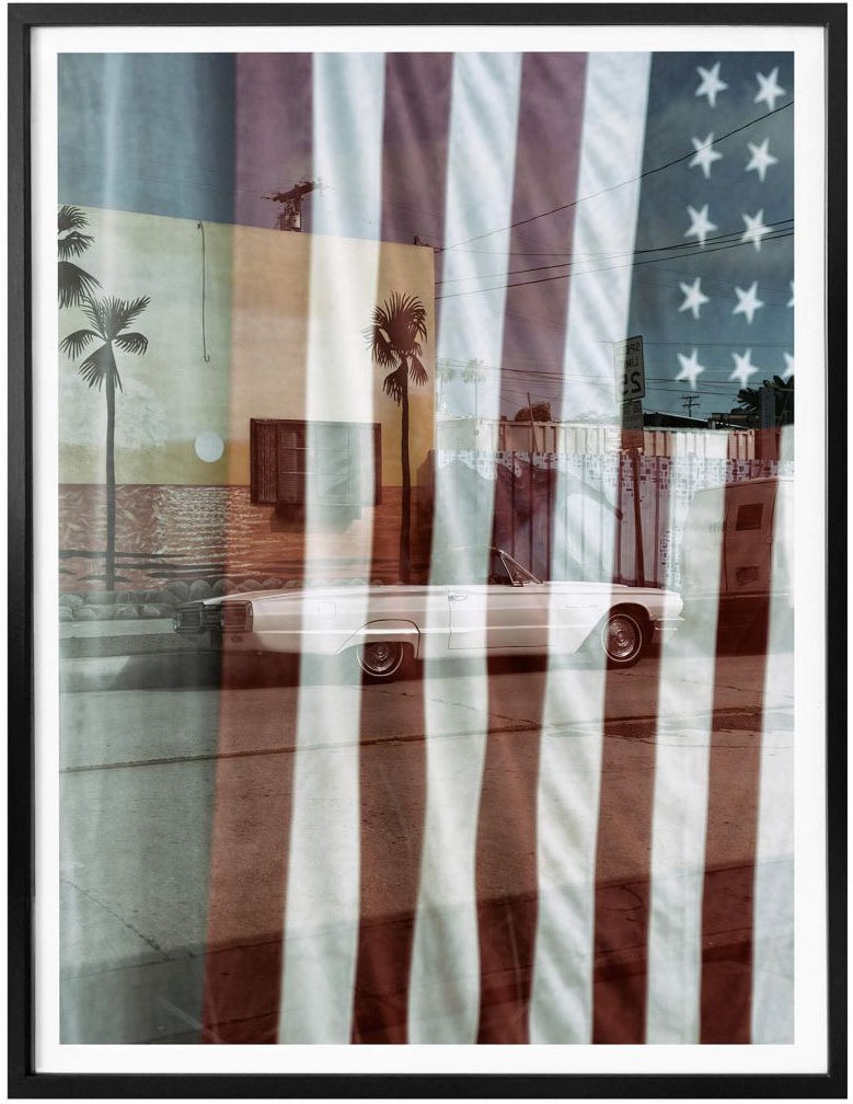 Wall-Art Poster »Flagge Amerika Reflection USA«, Autos, (1 St.), Poster ohne Bilderrahmen