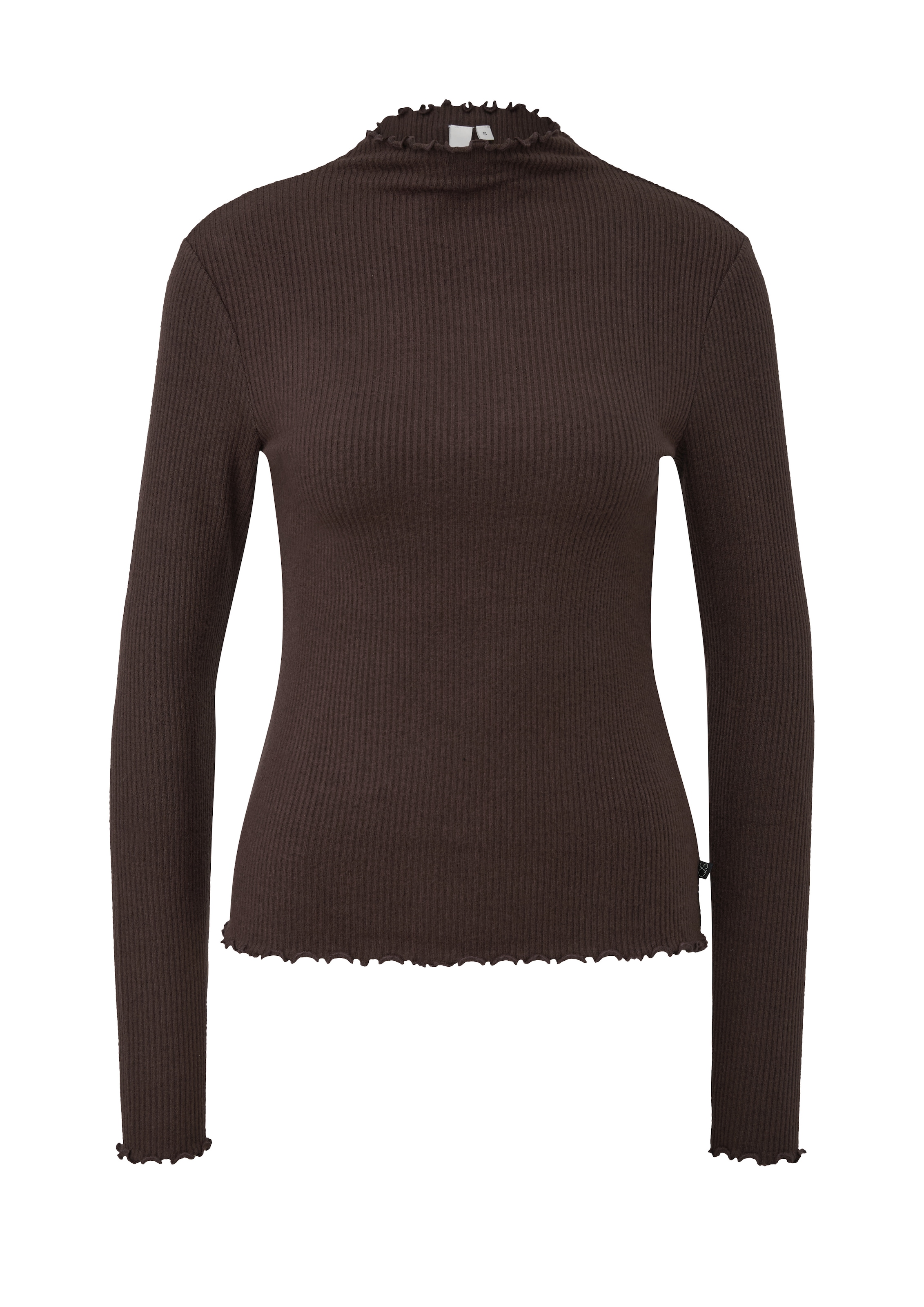 QS Langarmshirt Rippshirt mit Kräusel-Kanten / Viskosemix