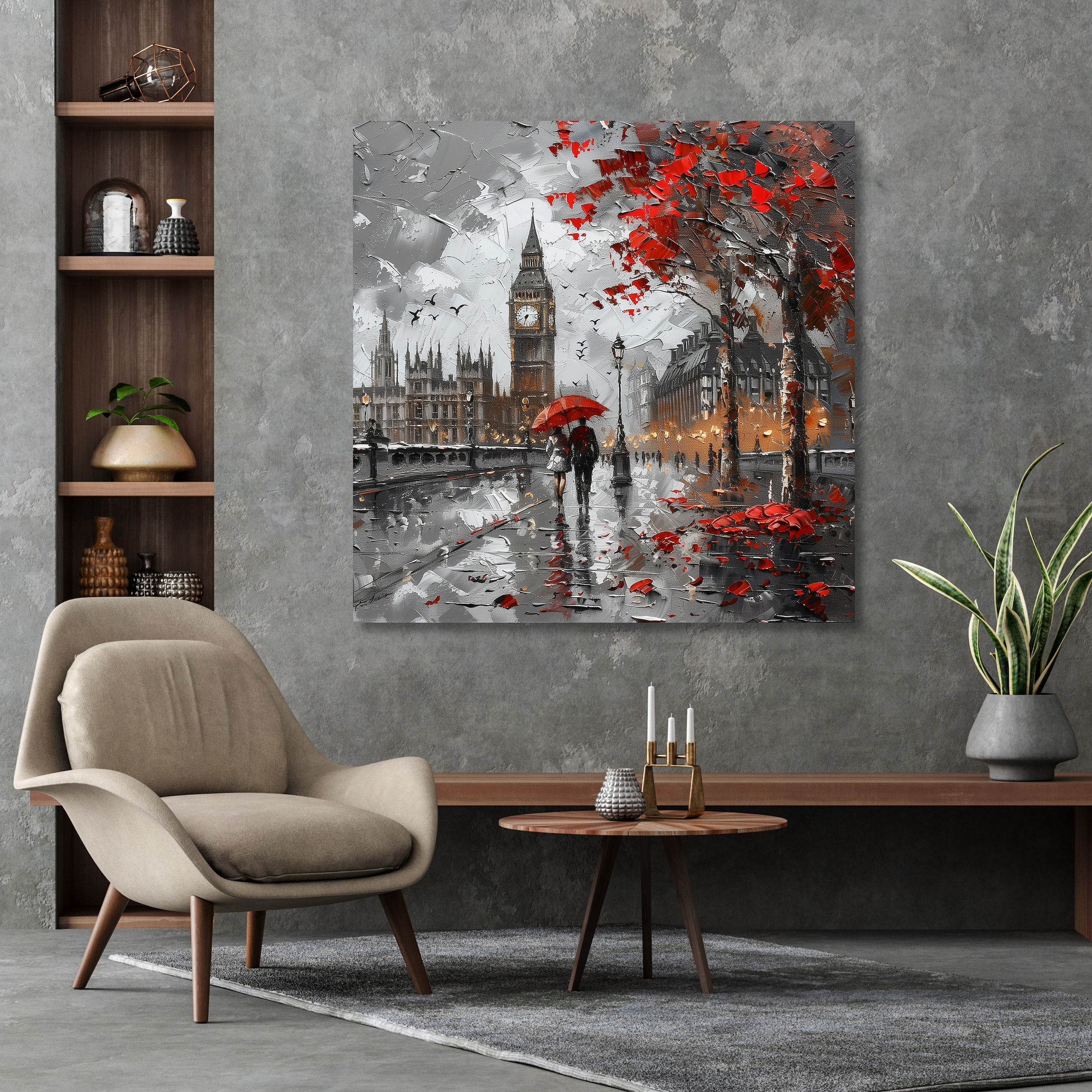 queence Leinwandbild »Big Ben im Herbst«, Architektonische Elemente-Bilder von Europa-Bilder von Liebespaaren-Brücken-Filmszene-Großbritannien-Jahreszeiten-Paar-Personen-Rain-Romantisch, (1 St.), Premium-Leinwandstoff, Handarbeit aus Deutschland