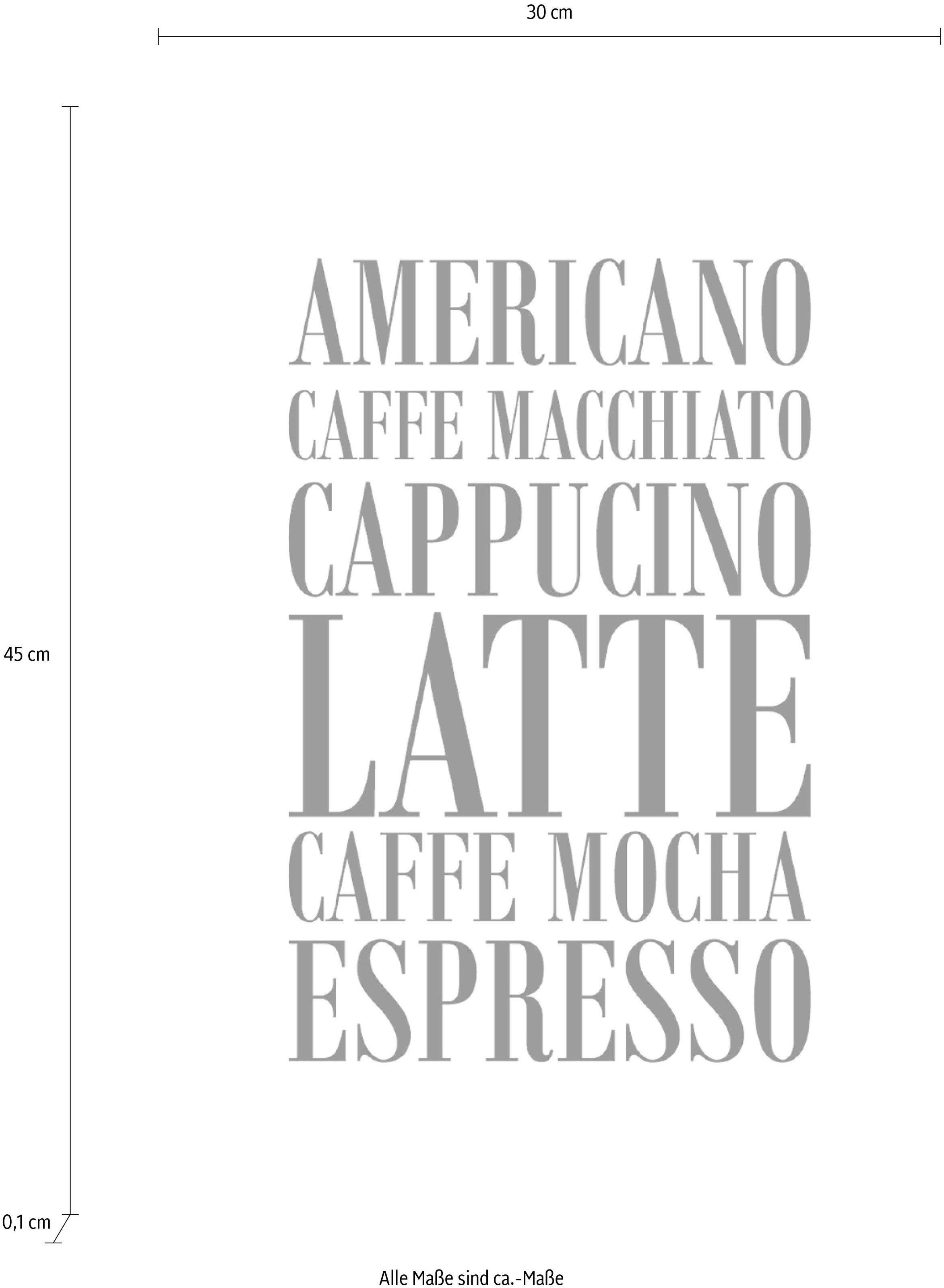 queence Wanddekoobjekt »Kaffee, Cappucino, Expresso ...«, Stahlschild, Blechschild, Spruch, Witzig, Wanddeko, retro, 20x30cm