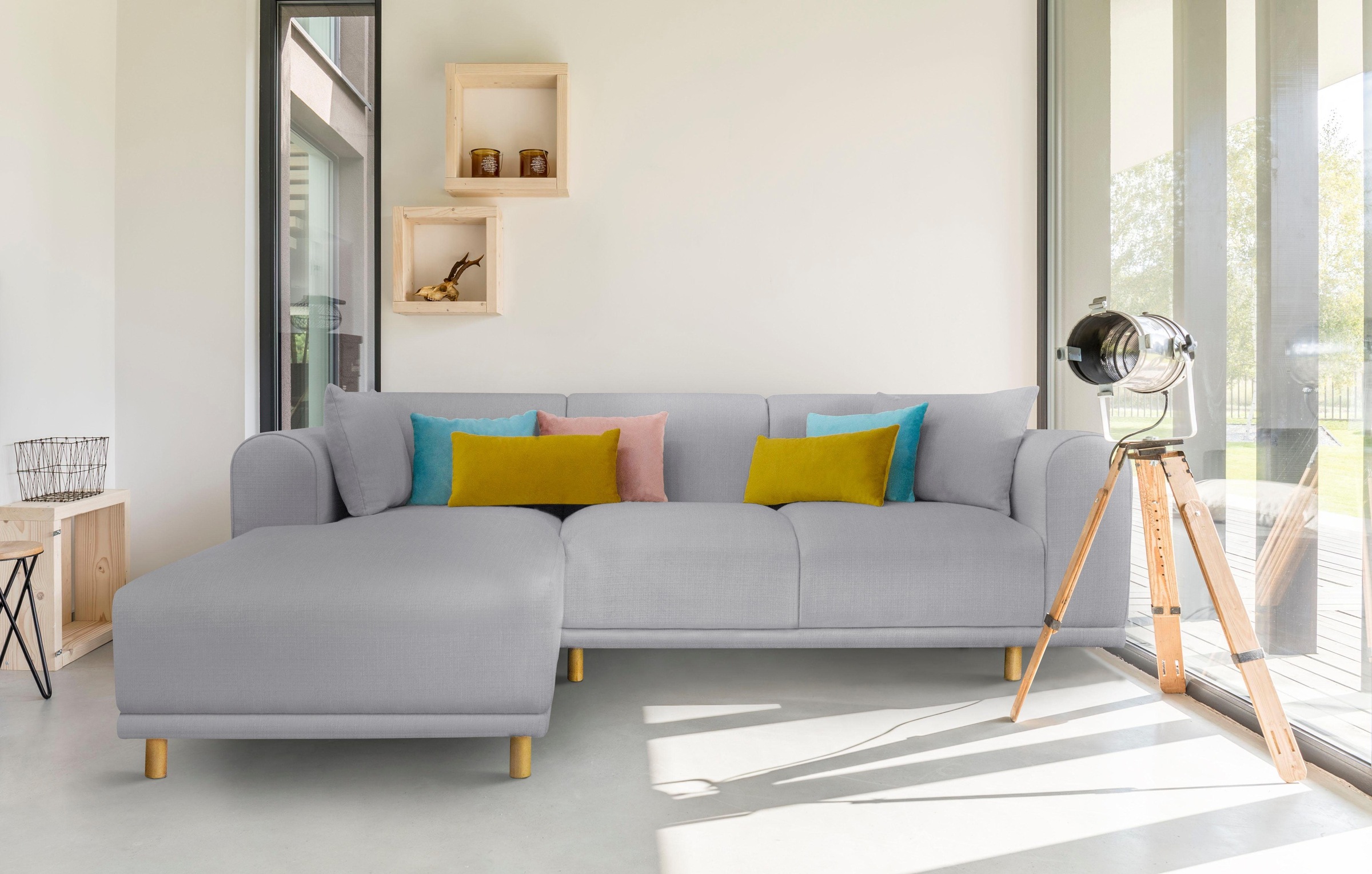 andas Ecksofa »Maroon L-Form«, in skandinavischem Design, mit losen Kissen