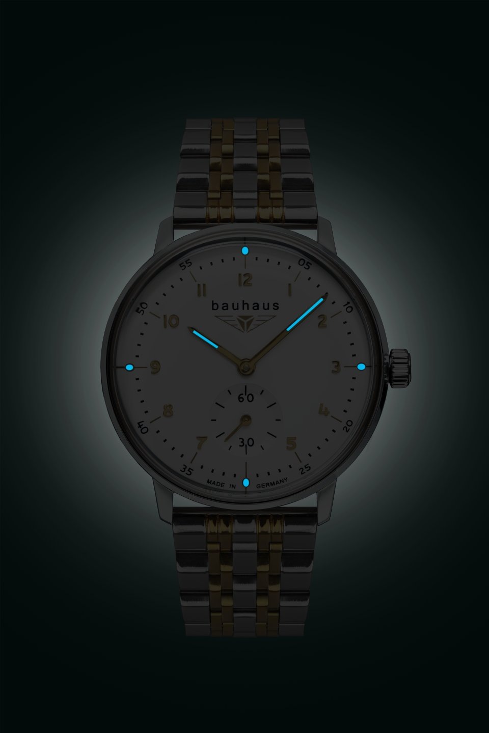 bauhaus Quarzuhr Armbanduhr, Damenuhr, Leuchtzeiger, Edelstahlarmband, Made in Germany