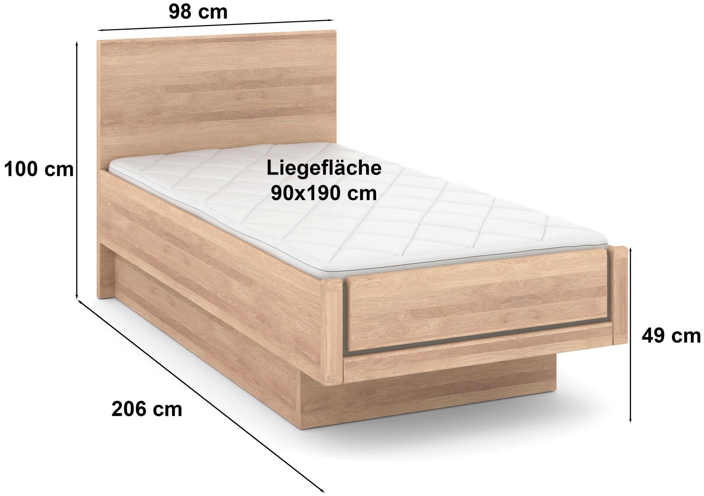 Musterring Holzbett »Sorrent, Bettgestell, Bettrahmen, teilmassiv Eiche«, (MADE IN GERMANY), Eiche teilmassiv, Liegehöhenverstellung, Stollenfußteil