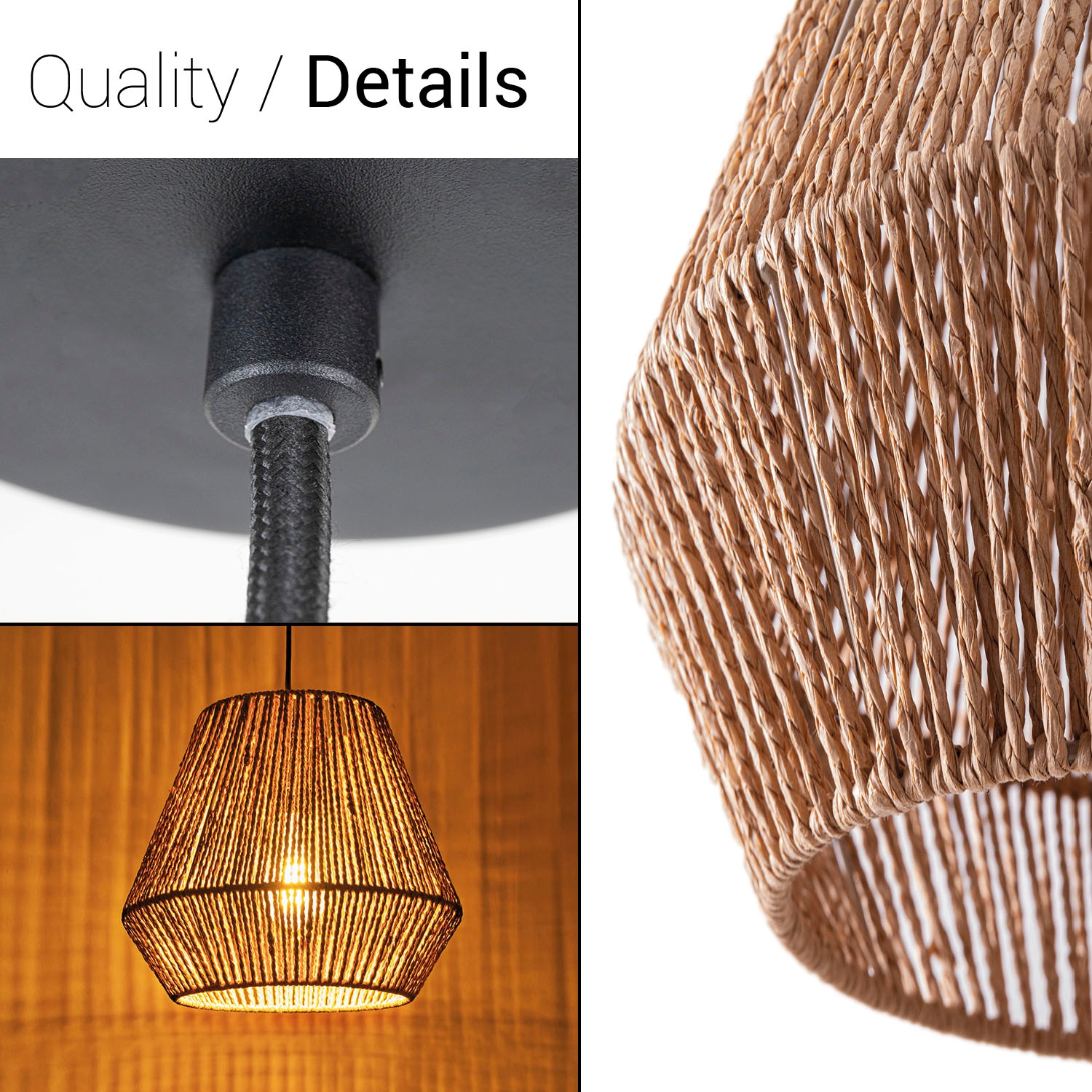 Paco Home Pendelleuchte »Hugo Diego«, Leuchtmittel E27 | ohne Leuchtmittel, Wohnzimmer Esszimmer Rattan Optik Boho Lampenschirm Papier