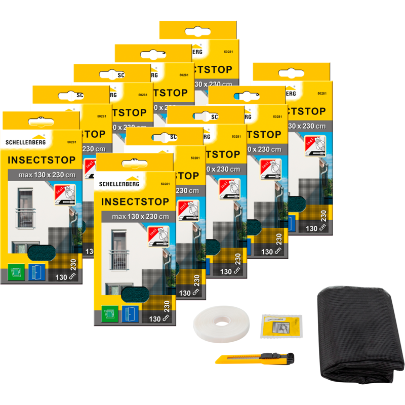SCHELLENBERG Fliegengitter-Gewebe »für bodentiefe Fenster und Türen« Set, 10 Stk. tlg. Insektenschutz ohne bohren, 130 x 230 cm, weiß und anthrazit...