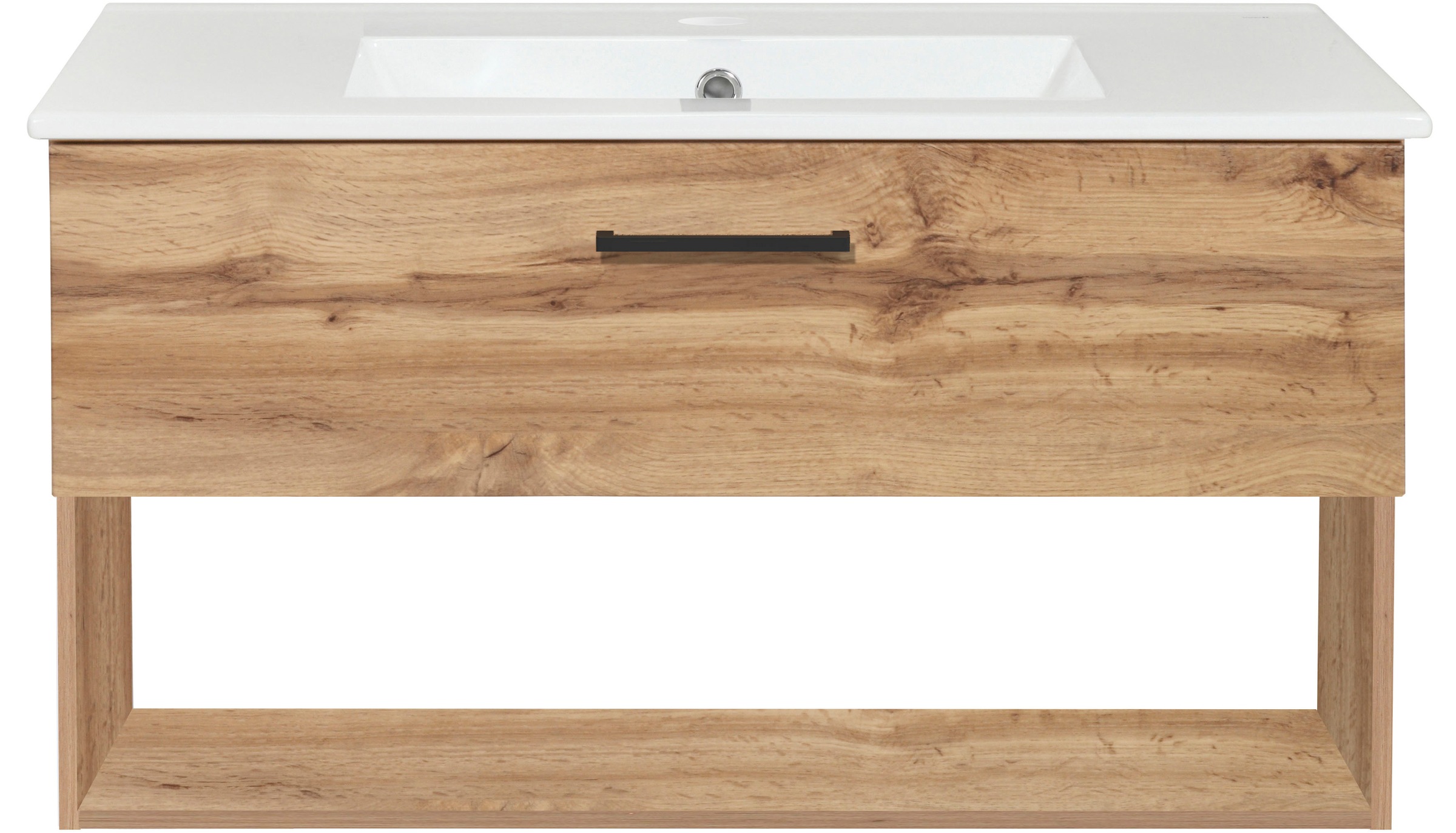 welltime Waschtisch »Trento Light, 60cm, 80cm, 100cm, Keramik-Auflagebecken«, 1 Auzug und 1 offenes Fach