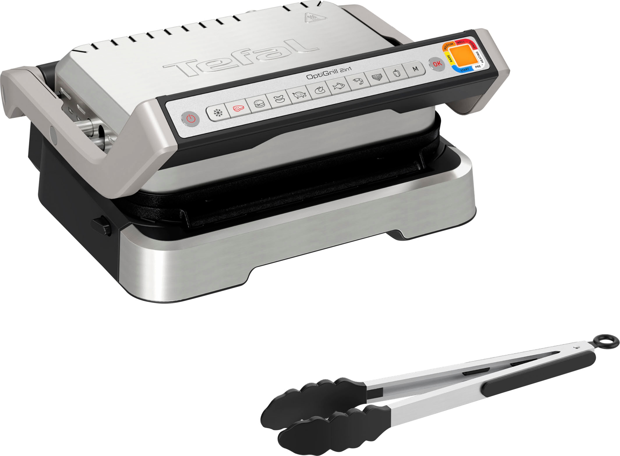 Tefal Kontaktgrill »GC773D OptiGrill 2-in-1 mit Grillzange«, 2100 W, intelligenter Grill & BBQ, aufklappbar, 9 Auto-Programme