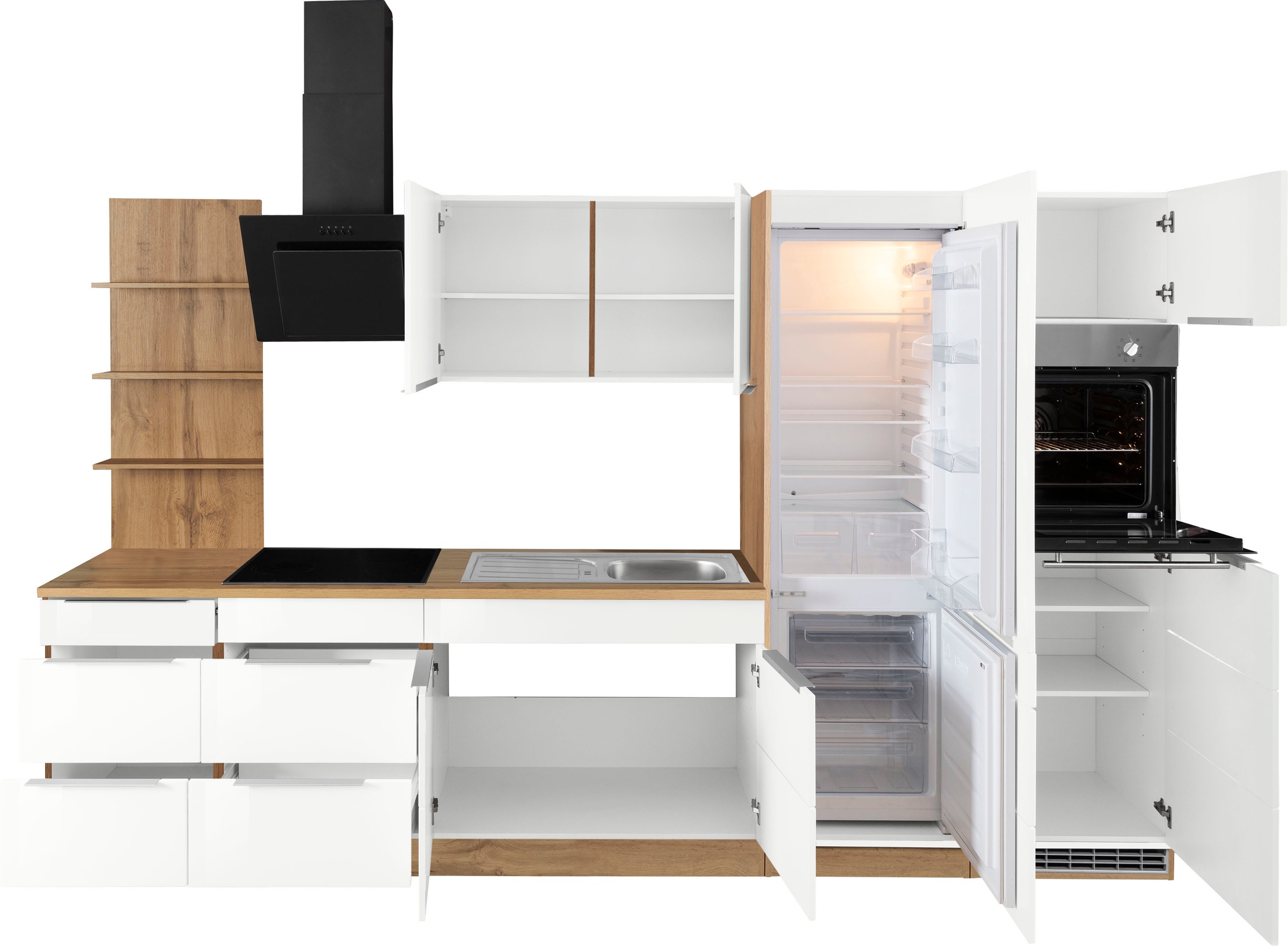 KOCHSTATION Küchenzeile »KS-Brindisi Breite 330 cm«, wahlweise mit E-Geräten und Induktion, mit MDF-Fronten und Regal