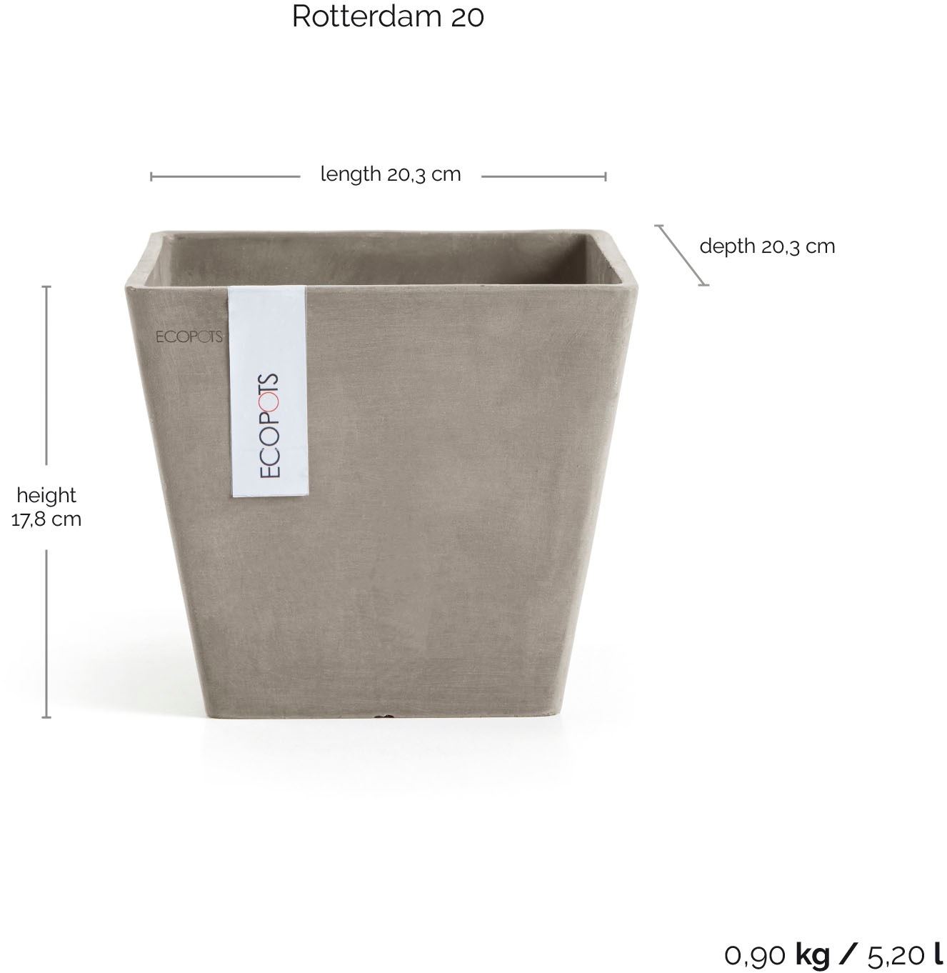 ECOPOTS Blumentopf »ROTTERDAM Taupe« BxTxH: 20x20x17,5 cm