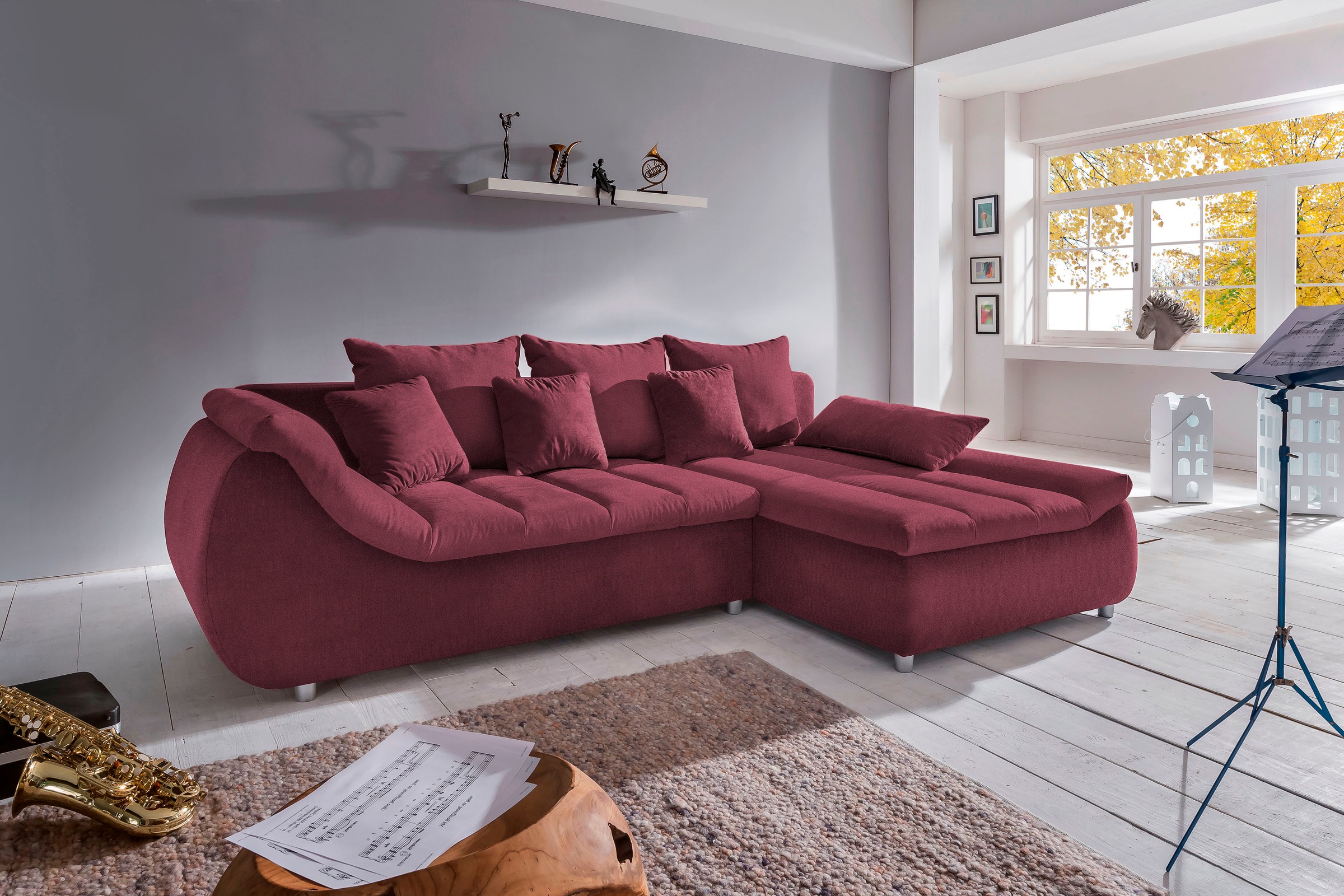 INOSIGN Ecksofa »Imola elegant und bequem, aktuelle Steppung im Sitz, L-Form«, wahlweise mit Bettfunktion