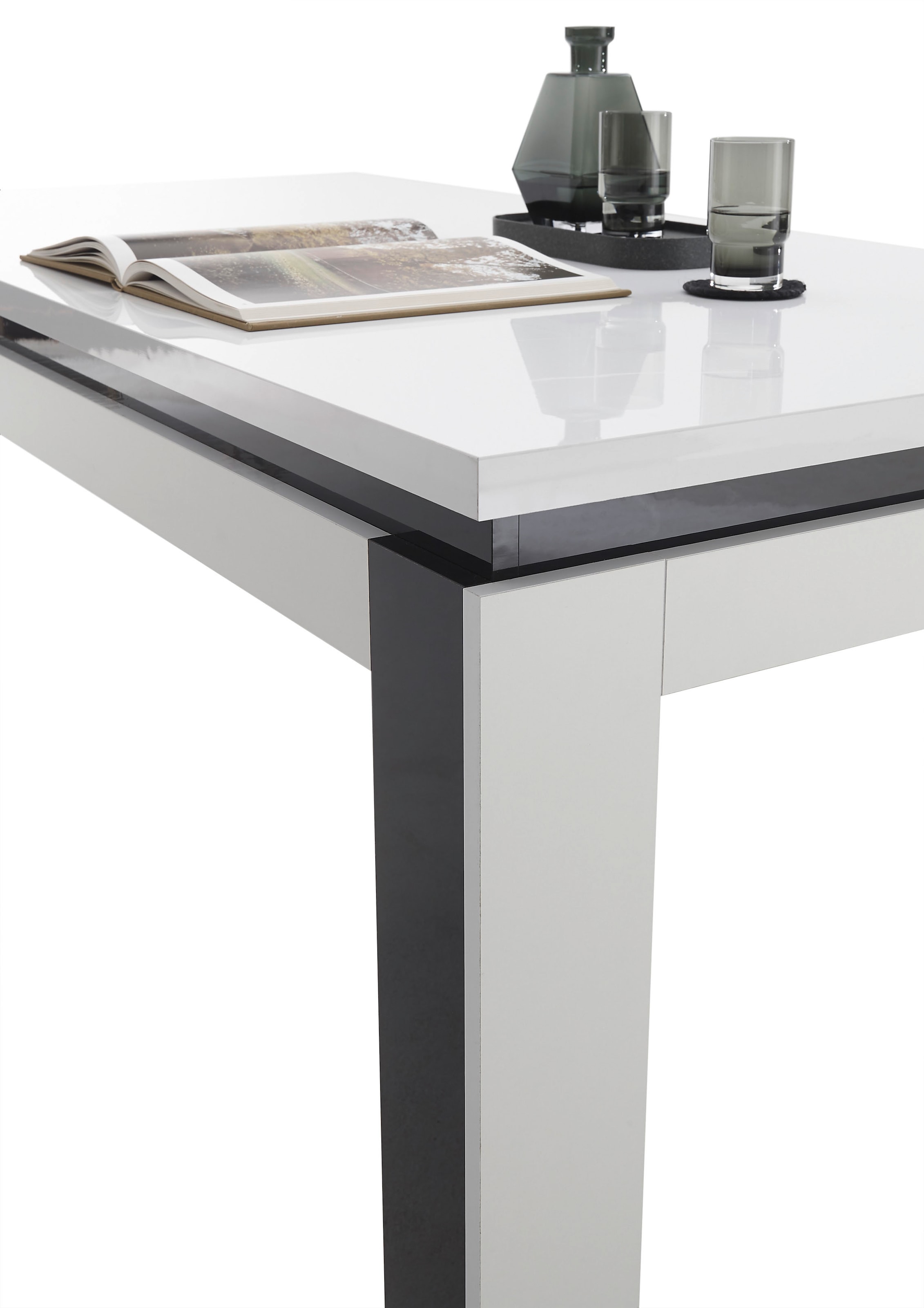 Stolkom Esstisch »Savona Esszimmertisch weiß hochglanz, BxHxT 180x78x90 cm«, Weiß und schwarz hochglanz, Flächenbelastung von ca. 90 kg