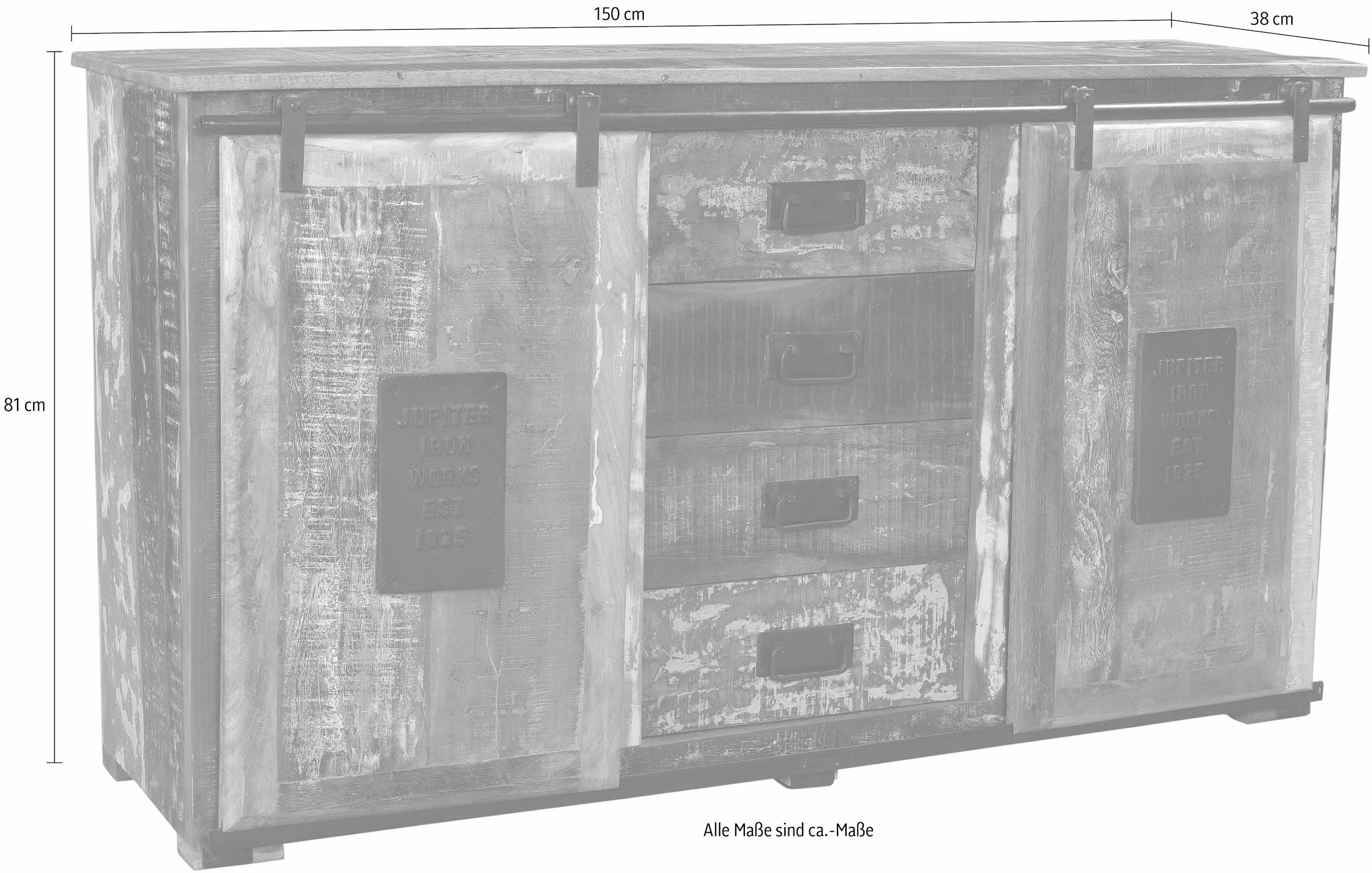 SIT Sideboard »Jupiter« aus recyceltem Altholz, Shabby Chic, Vintage