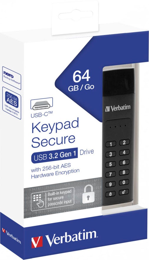Verbatim USB-Stick »Keypad Secure 64GB«, (USB 3.2 Lesegeschwindigkeit 160 MB/s)