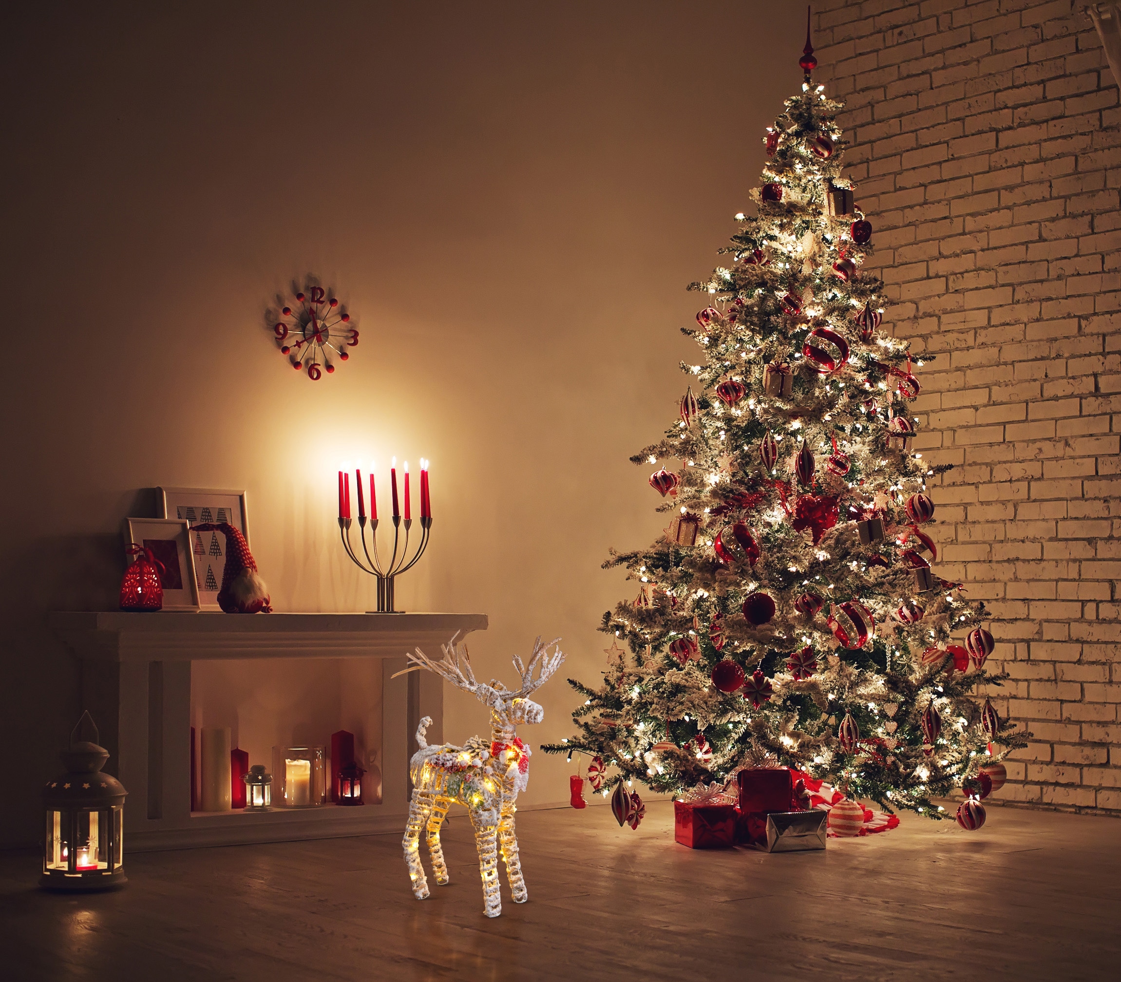 näve Dekolicht »Rentier« 1 Stk. Warmweiß natur rot weiß 40x10x10cm Timer 30xLED batteriebetrieben