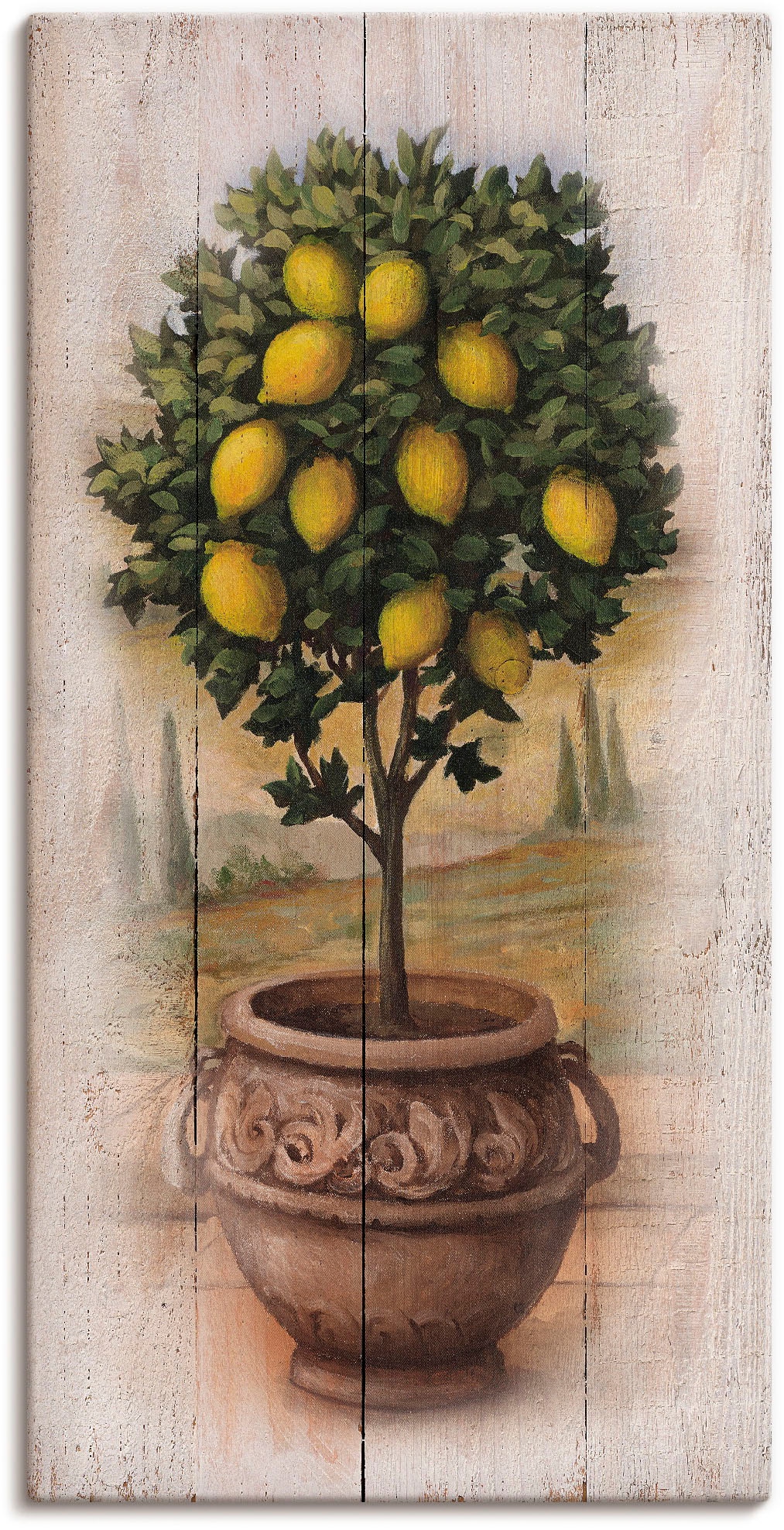 Artland Leinwandbild »Zitronenbaum mit Holzoptik« Bäume 1 Stk. tlg. auf Kei günstig online kaufen