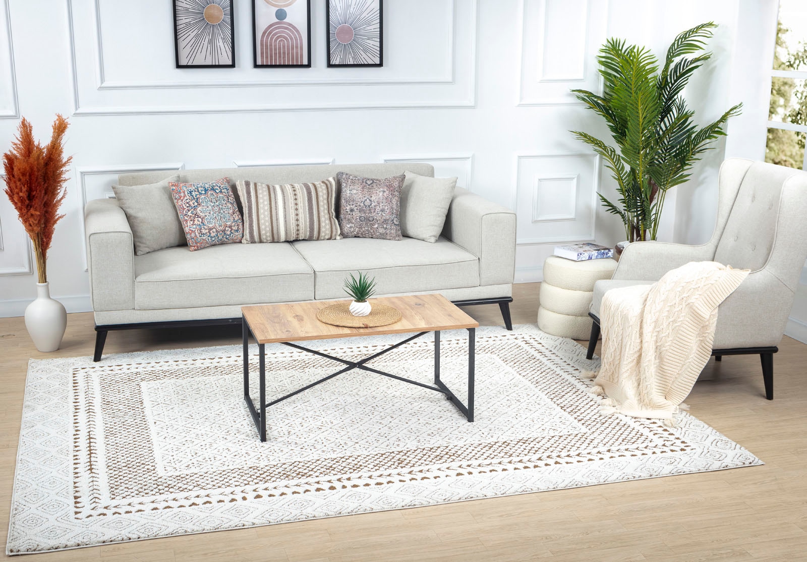 Livabliss Teppich »MONACO«, rechteckig, 14 mm Höhe, Skandinavischer Teppich, Kurzflor Boho-Wohnzimmerteppich