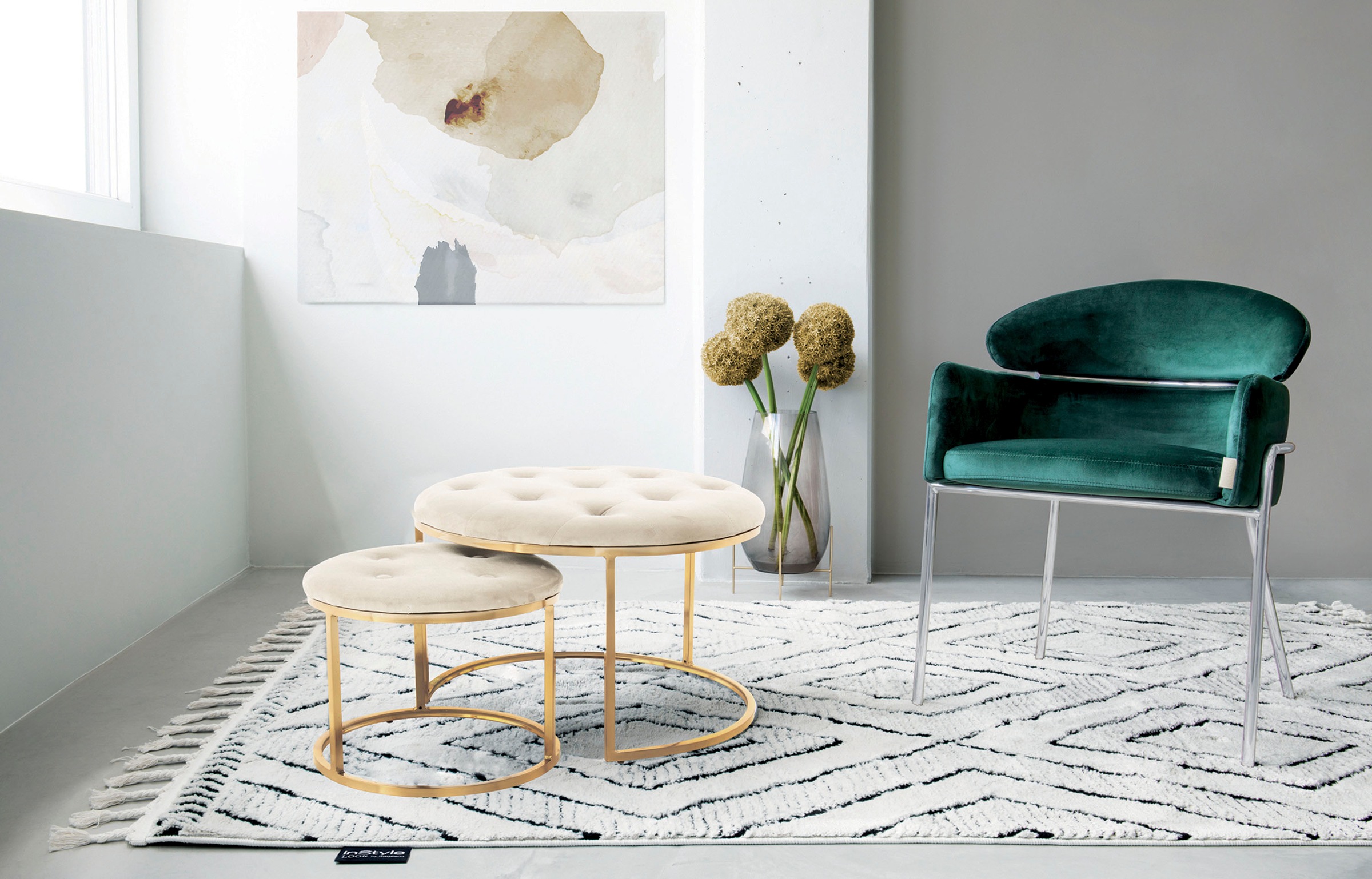 Kayoom Sitzhocker »Hocker Myla 2er-Set, praktisch ineinander schiebbar«, (Set, 2 St.), ineinander schiebbar, rund, gesteppt, mit Zierknöpfen