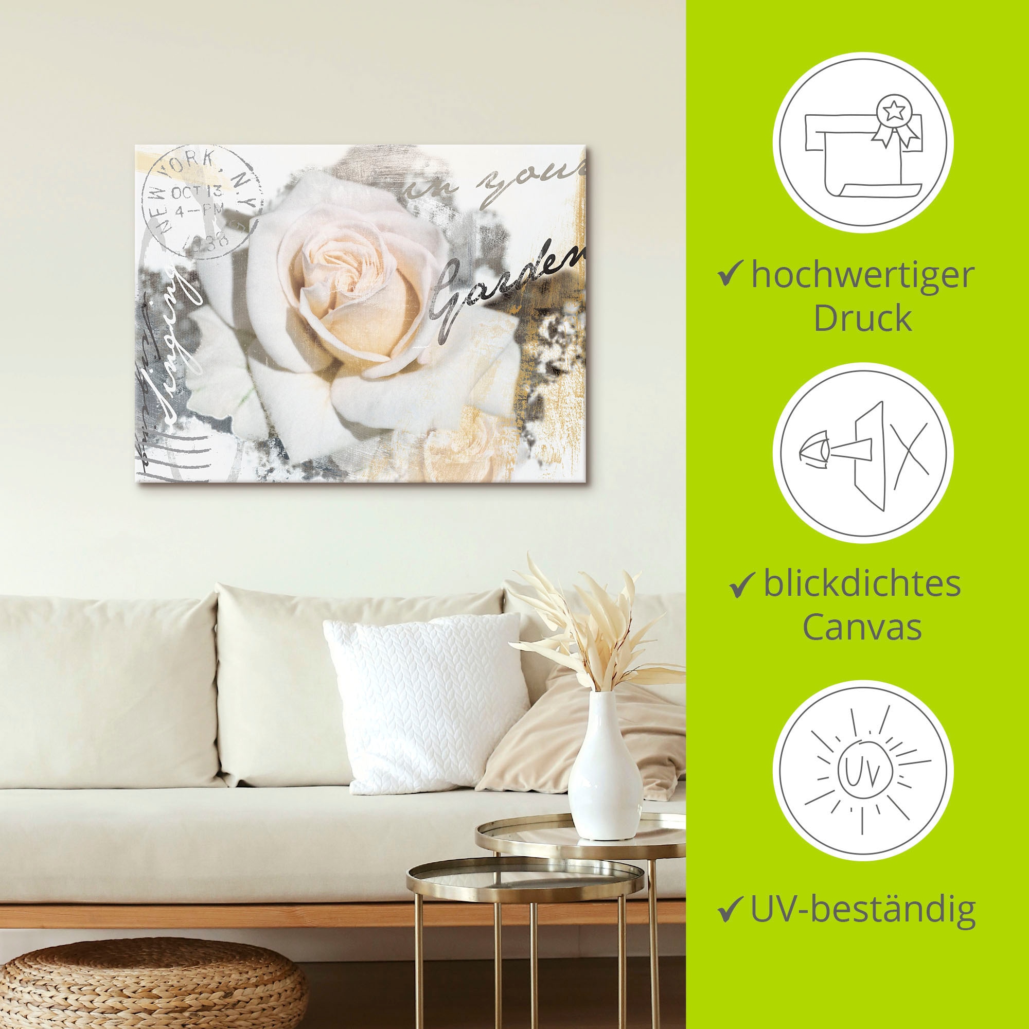 Artland Leinwandbild »In Buchstaben - Rose« Blumen 1 Stk. tlg. auf Holzrahmen gespannt