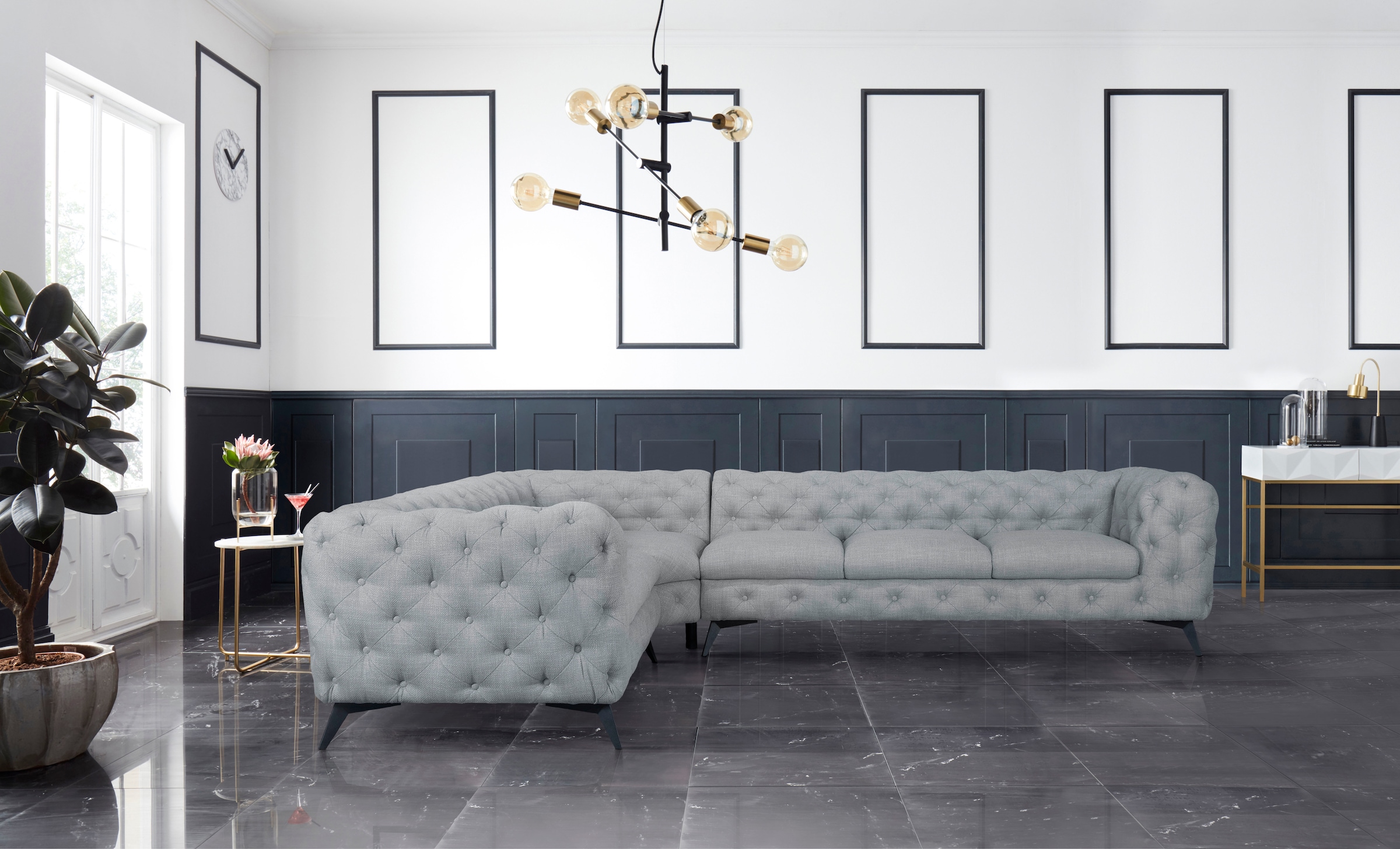 Leonique Chesterfield-Sofa »Ecksofa GLYNIS L-Form mit Wellenunterfederung, günstig online kaufen