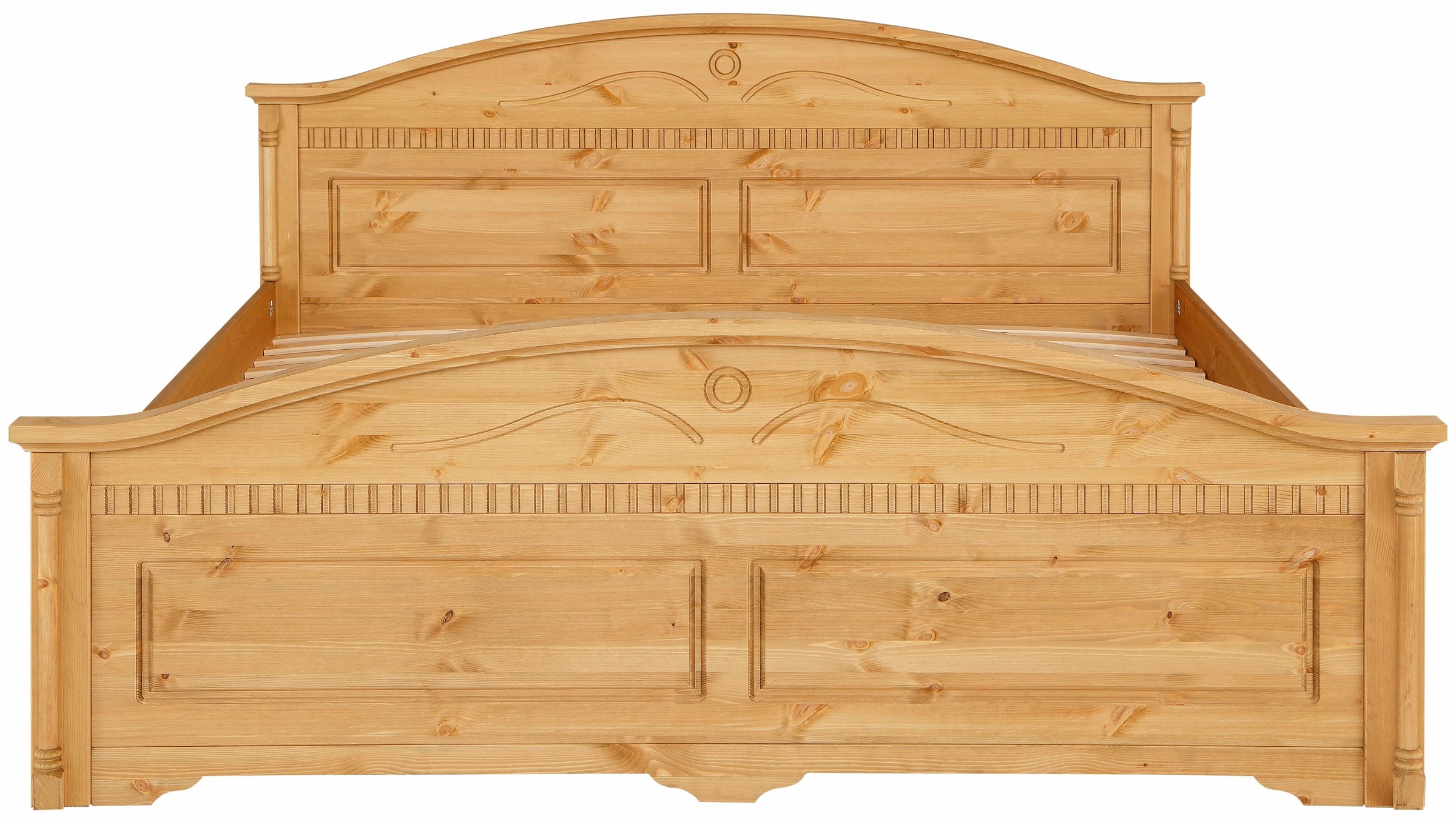 Home affaire Massivholzbett »Graz, hohe Belastbarkeit, klassischer Landhausstil, FSC® zertifiziert«, (Breite/Belastbarkeit 180cm/220 KG, 90cm/=120KG), mit dekorativen Fräsungen, inklusive Lattenrost