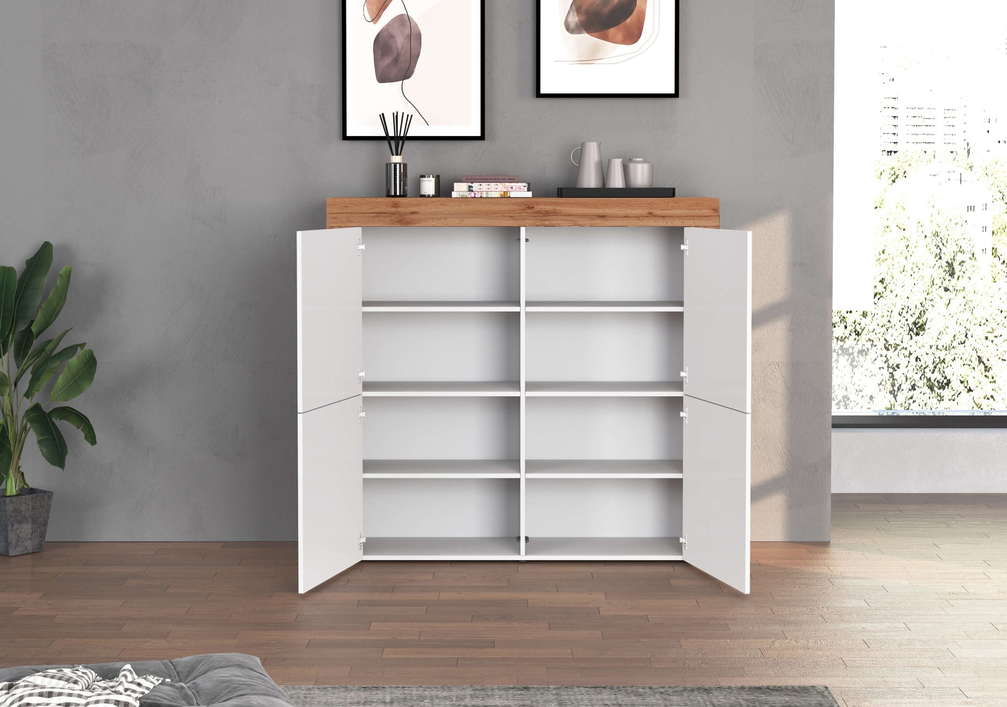 INOSIGN Highboard »CHRONOS Breite 140 cm mit 4 Türen und 8 Fächer 'Made in Italy'«, (1 St.), Hohes Sideboard, Kommode, Schrank, Grifflos mit Push to Open