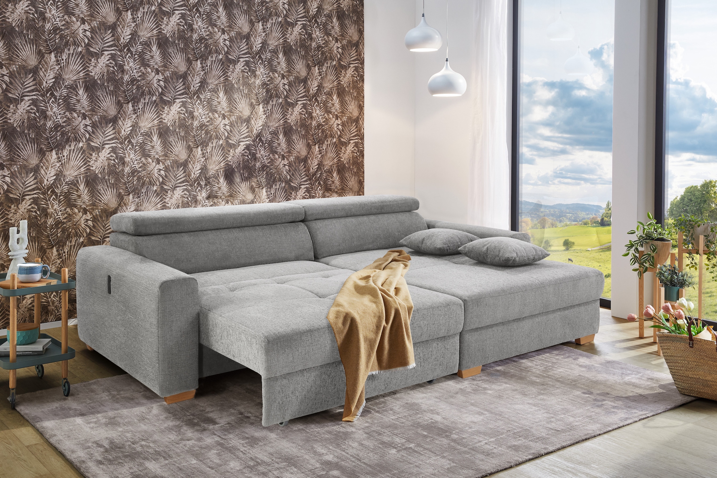 Jockenhöfer Gruppe Ecksofa »Slider, L-Form, 140kg Belastbarkeit je Sitzplatz«, elektromotorische Sitztiefenverstellung,USB-Ladeports,mit Kopfstützen