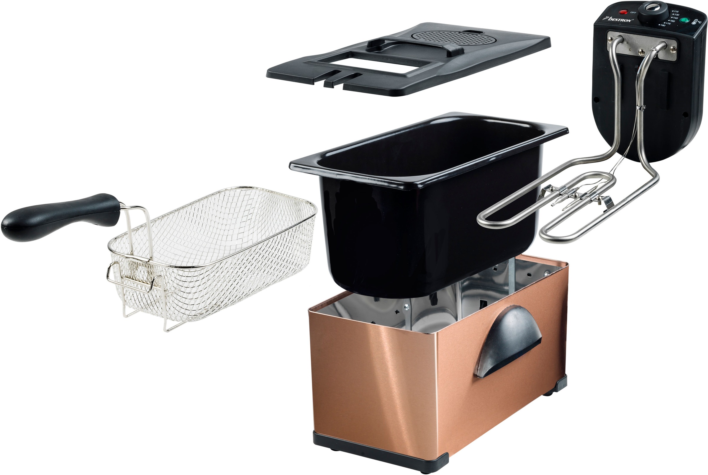 bestron Fritteuse »AF370CO«, 2000 W, Fassungsvermögen 1 kg, mit Cool Zone, 3,5 Liter, Kupfer