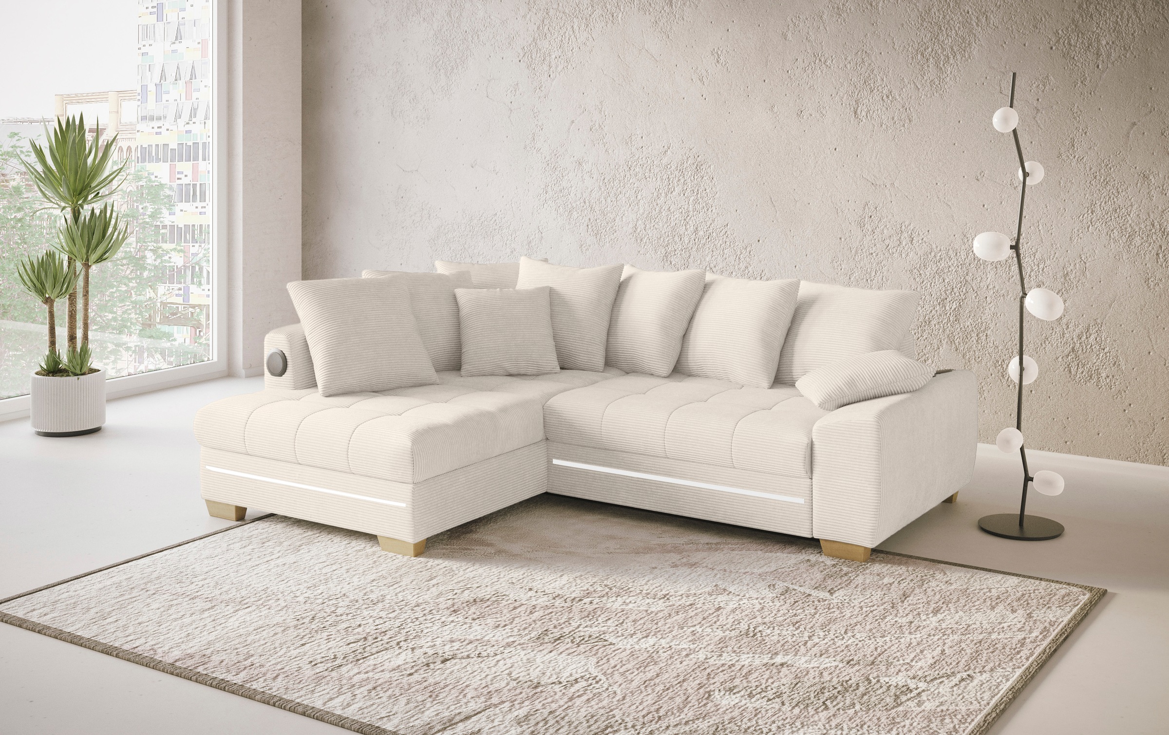 Mr. Couch Ecksofa »Nikita II, L-Form«, RGB-LED, Bluetooth-Soundsystem, wahlweise mit Bett, Bettkasten