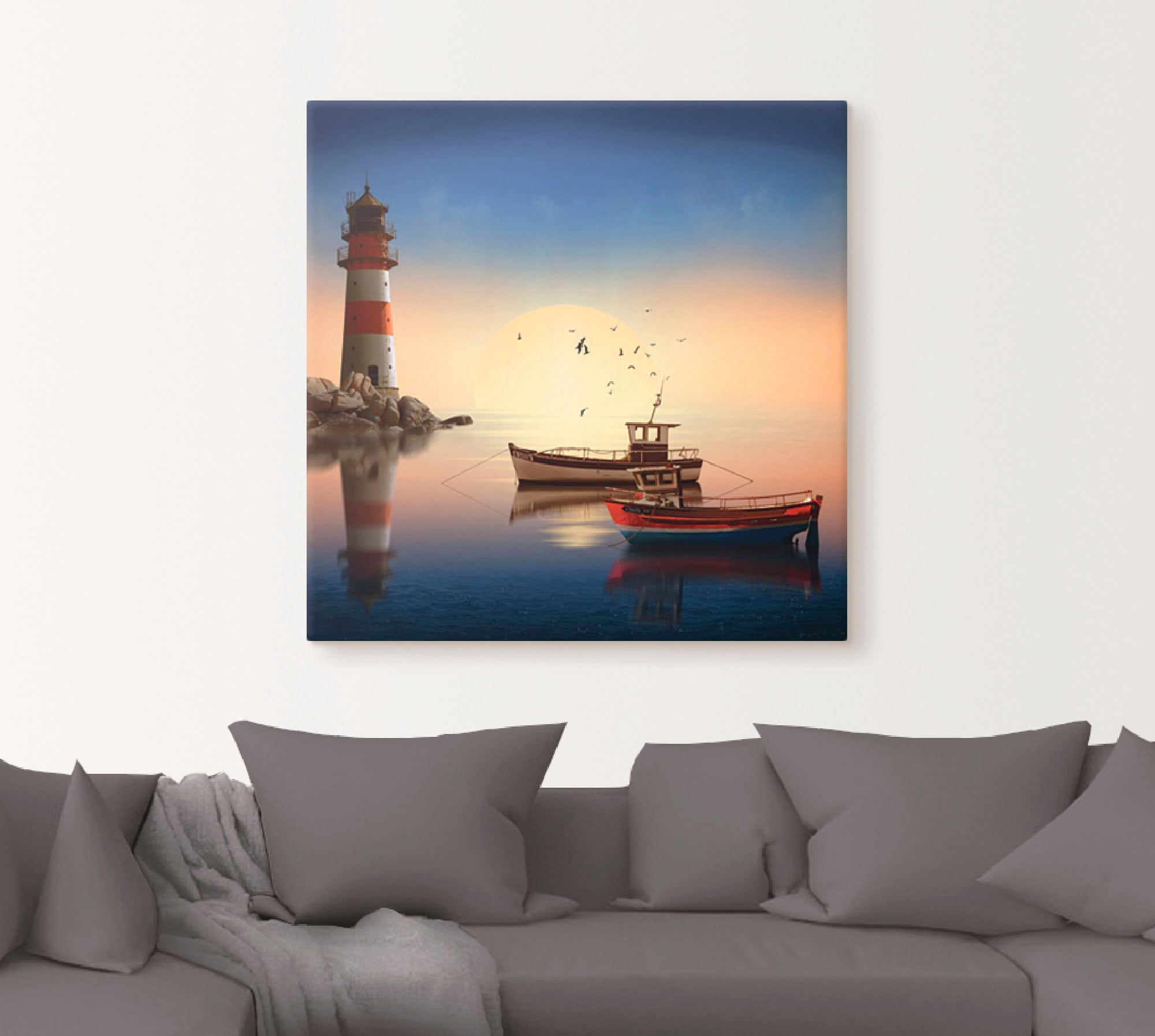 Artland Wandbild »Kleiner Hafen mit Leuchtturm«, Gebäude, (1 St.), als Leinwandbild, Wandaufkleber in verschied. Größen