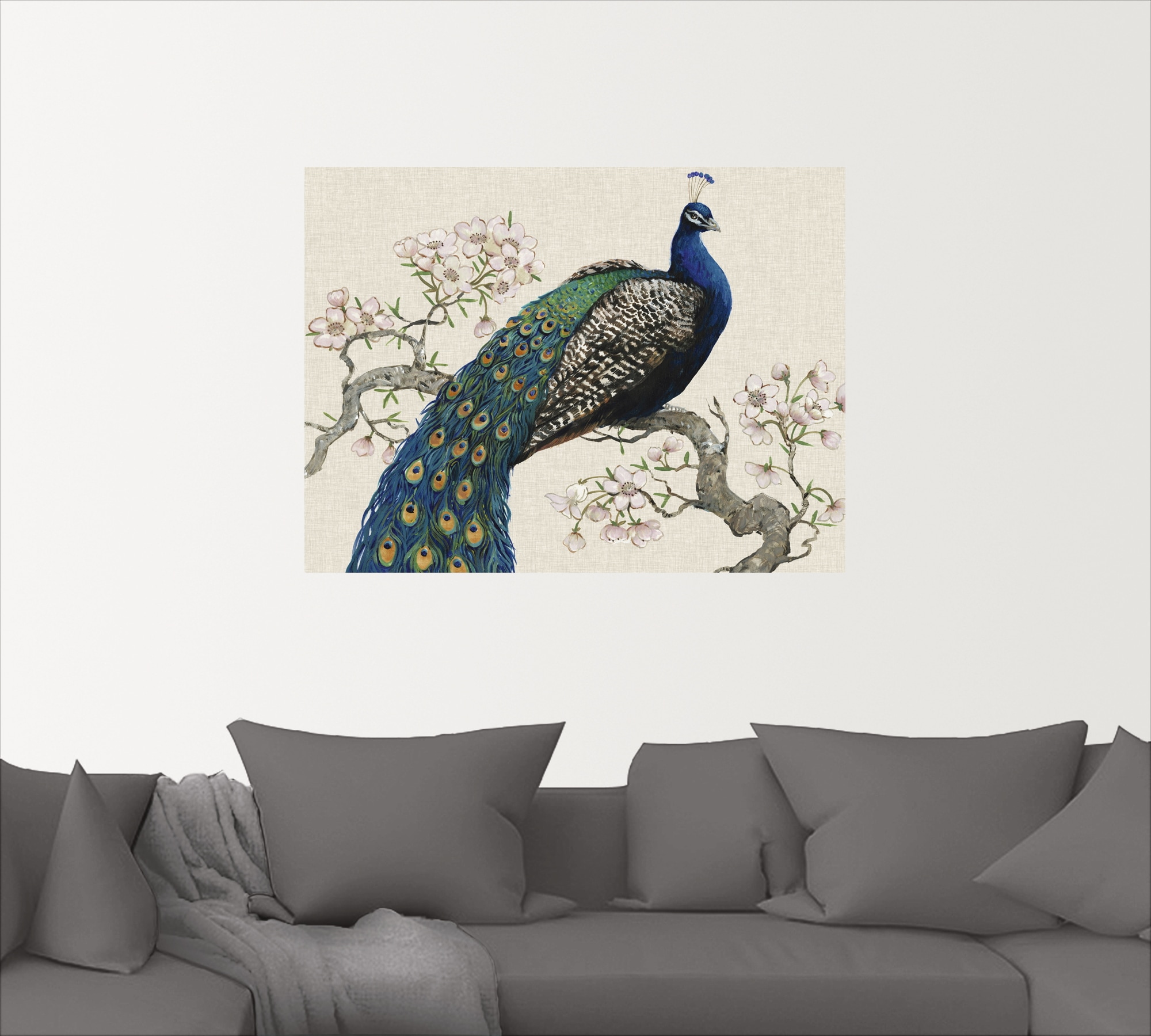 Artland Wandbild »Pfau & Blüten I«, Vögel, (1 St.), als Alubild, Outdoorbil günstig online kaufen