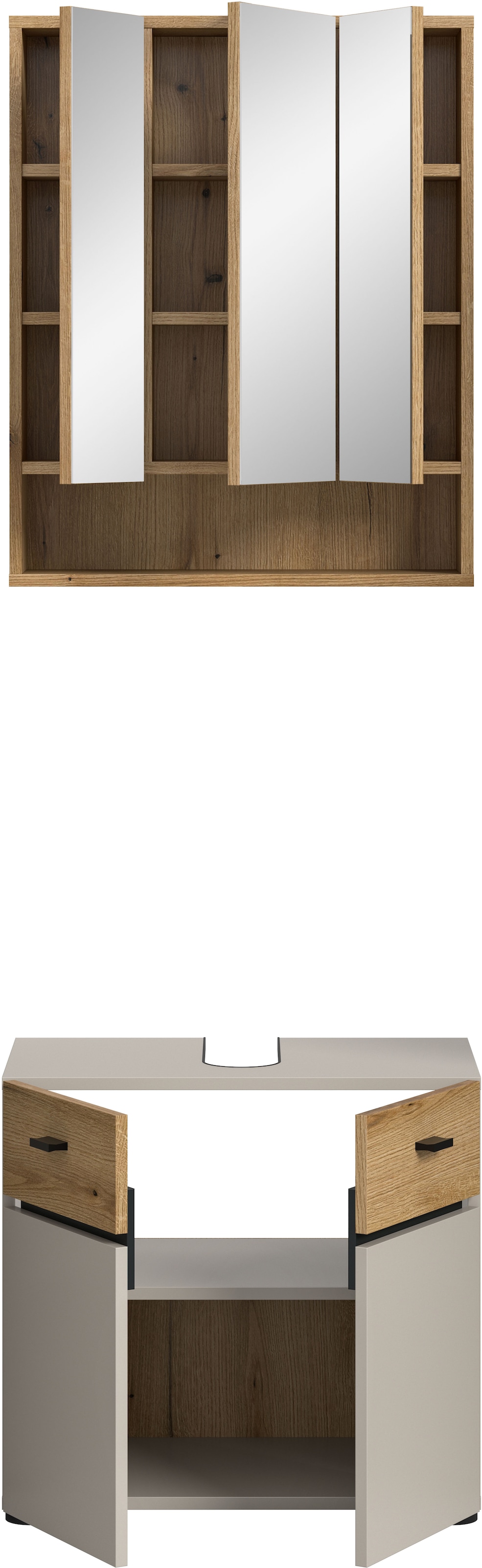 welltime Badmöbel-Set »VANN, 2-teilige moderne Badkombination« 1x Waschbeckenunterschrank, 1x Spiegelschrank, 2 Stk. tlg.