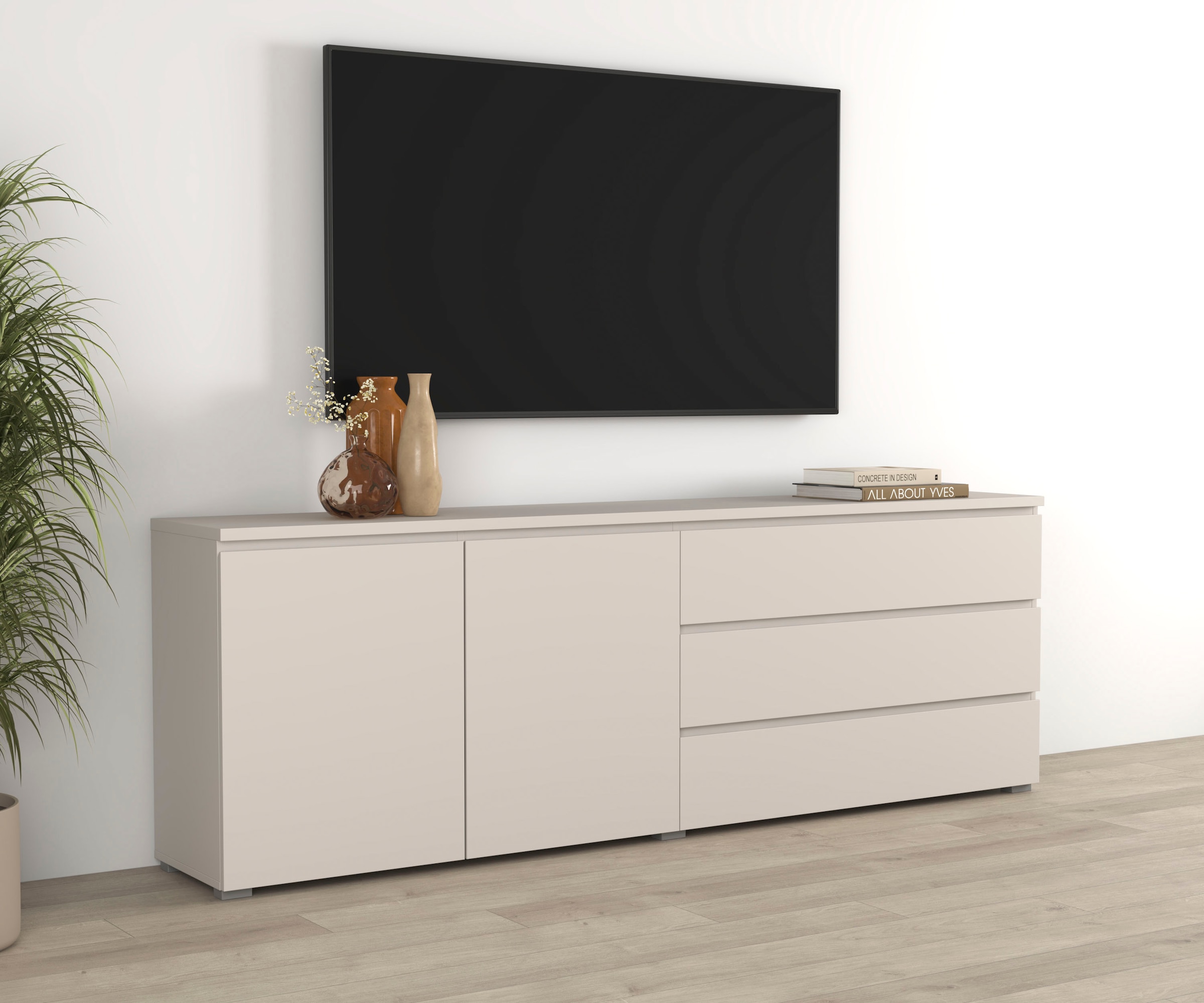 OTTO home Sideboard »Modo, Breite 200 cm, moderne grifflose Kommode 2Türen/3 SK« Schubladenkommode mit viel Stauraum, Einlegeböden verstellbar