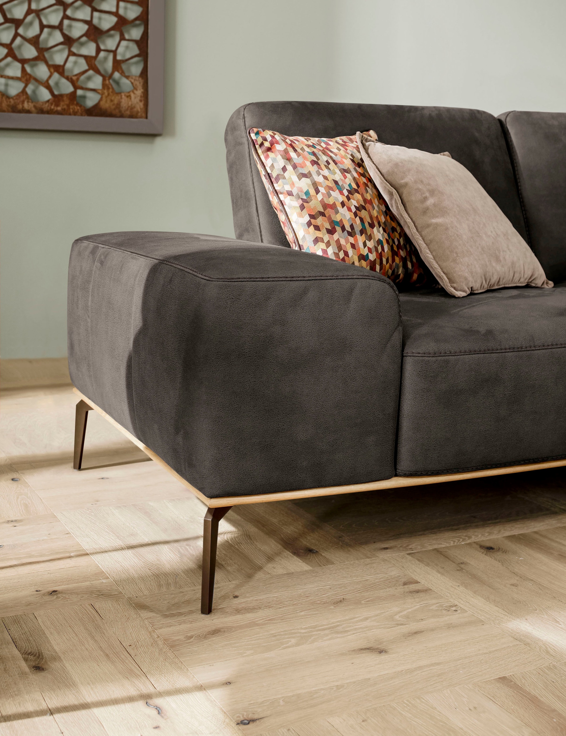 W.SCHILLIG Ecksofa »run, Designsofa mit tollem Sitzkomfort, bequem, L-Form«, mit Holzsockel, Füße in Bronze pulverbeschichtet, Breite 279 cm