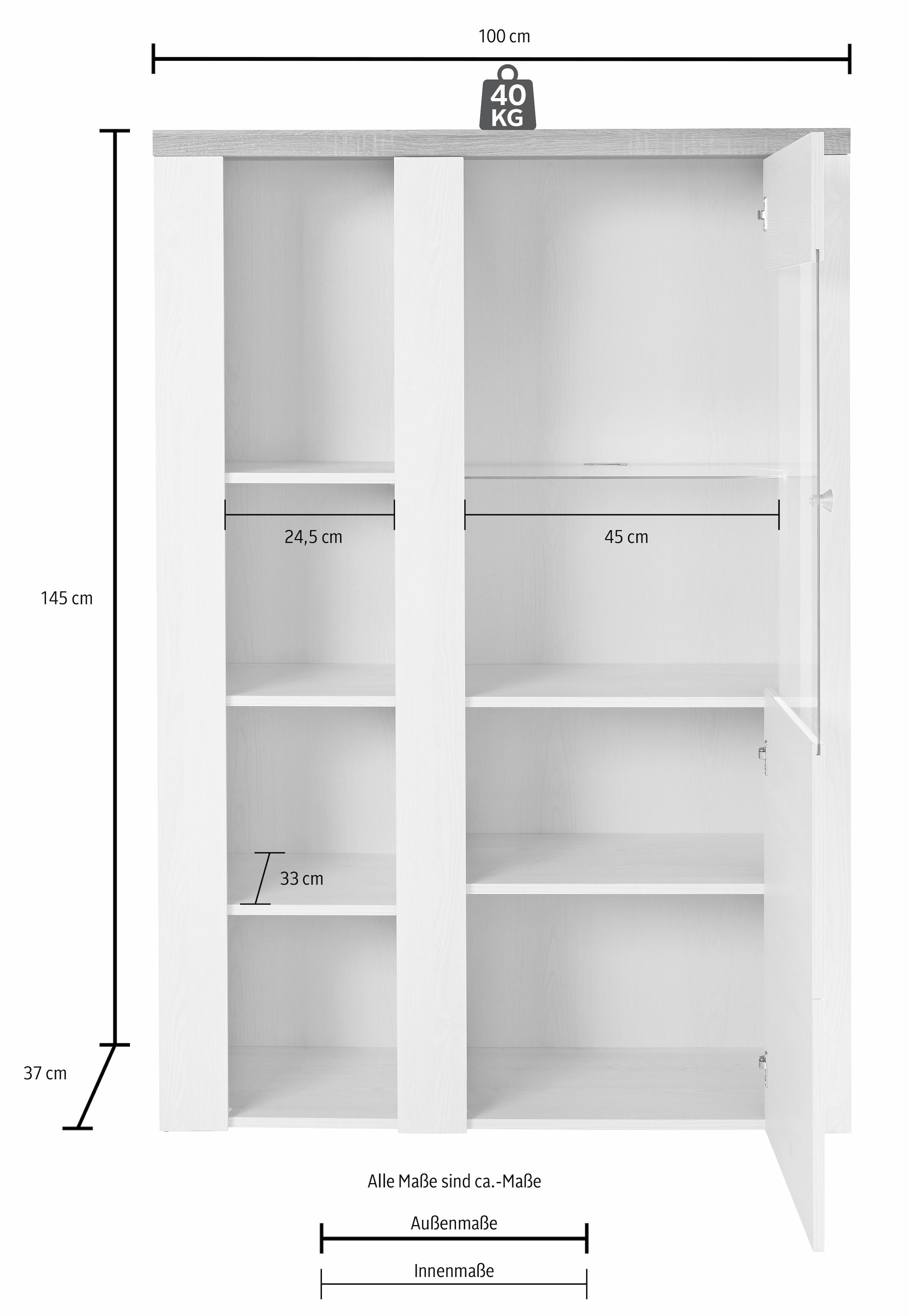 Helvetia Vitrine »Larona, zeitlose Glasvitirne, Hochschrank Höhe 205,6 cm«, Stauraumvitrine mit dekorativer Rahmenoptik