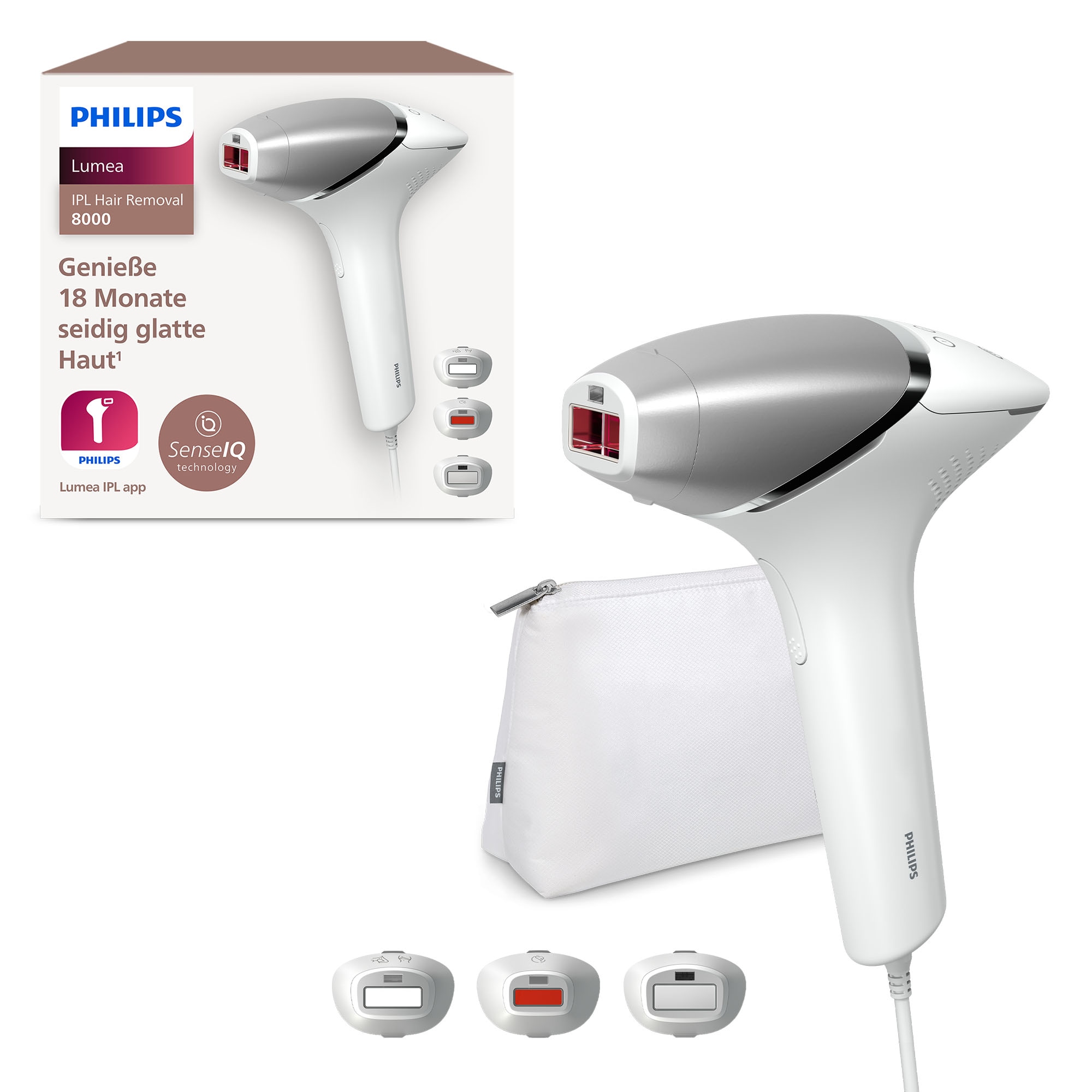 PHILIPS IPL-Haarentferner »Lumea S8000 BRI946/00« 450.000 Lichtimpulse 3 Aufsätze (Körper, Gesicht, Präzision) weiß Mit 3 intelligenten Aufsätzen...