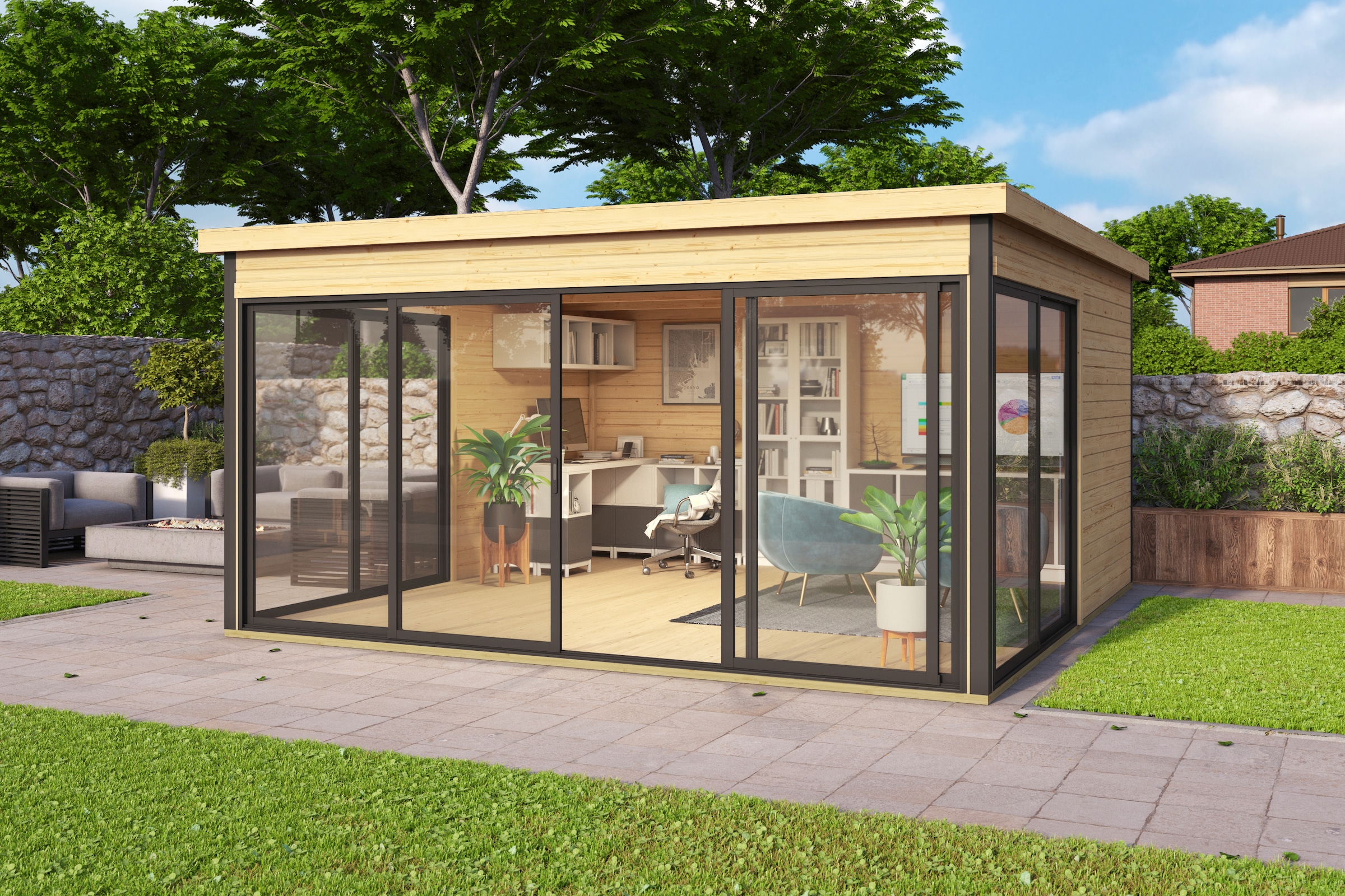 LASITA MAJA Gartenhaus »DOMEO 5 NATUR/ANTHRAZIT«, (Set), Fundamentmass 4180 x 4180, Naturbelassen