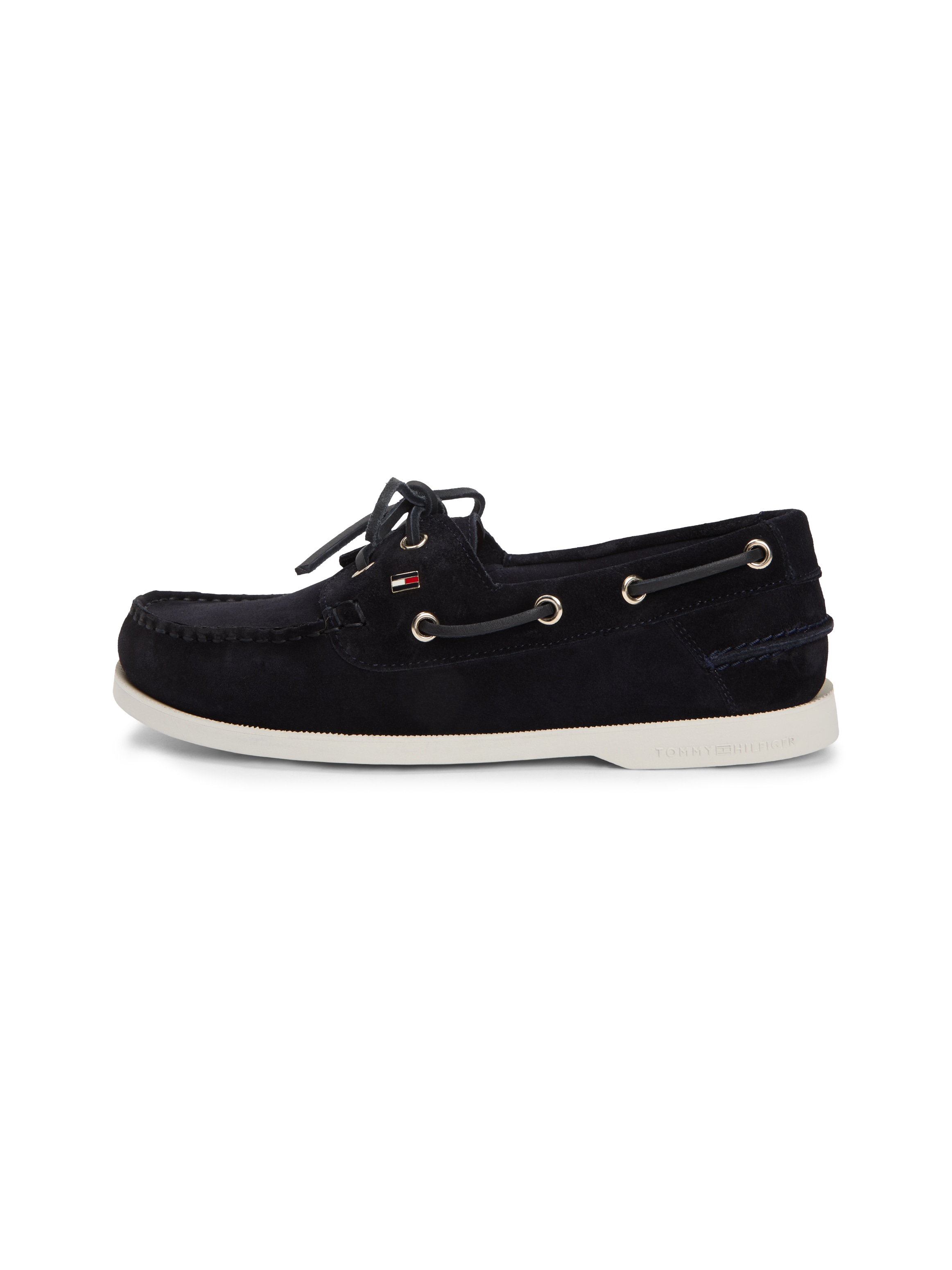 Tommy Hilfiger Bootsschuh »HILFIGER SUEDE BOAT SHOE«  Freizeitschuh, Halbschuh, Schnürer mit modischen Durchzügen