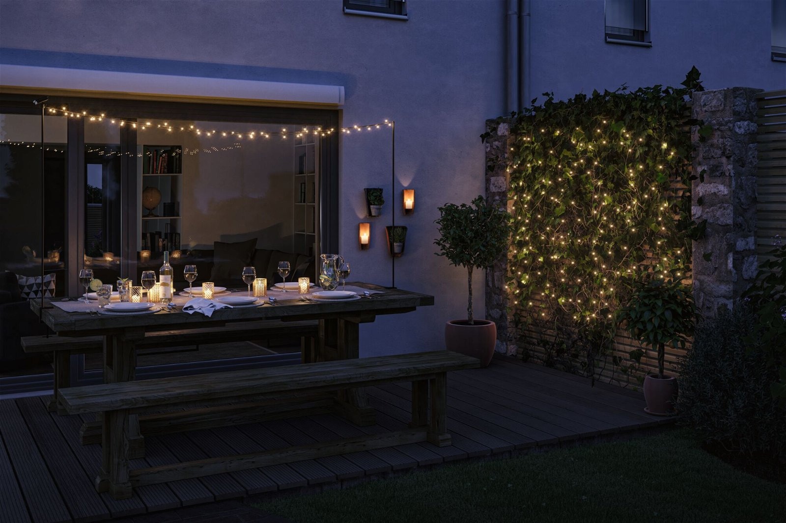 Paulmann LED Gartenstrahler »Solar Lichterkette Aurinka IP44 3000K 0lm/m Schwarz«, 200 flammig-flammig