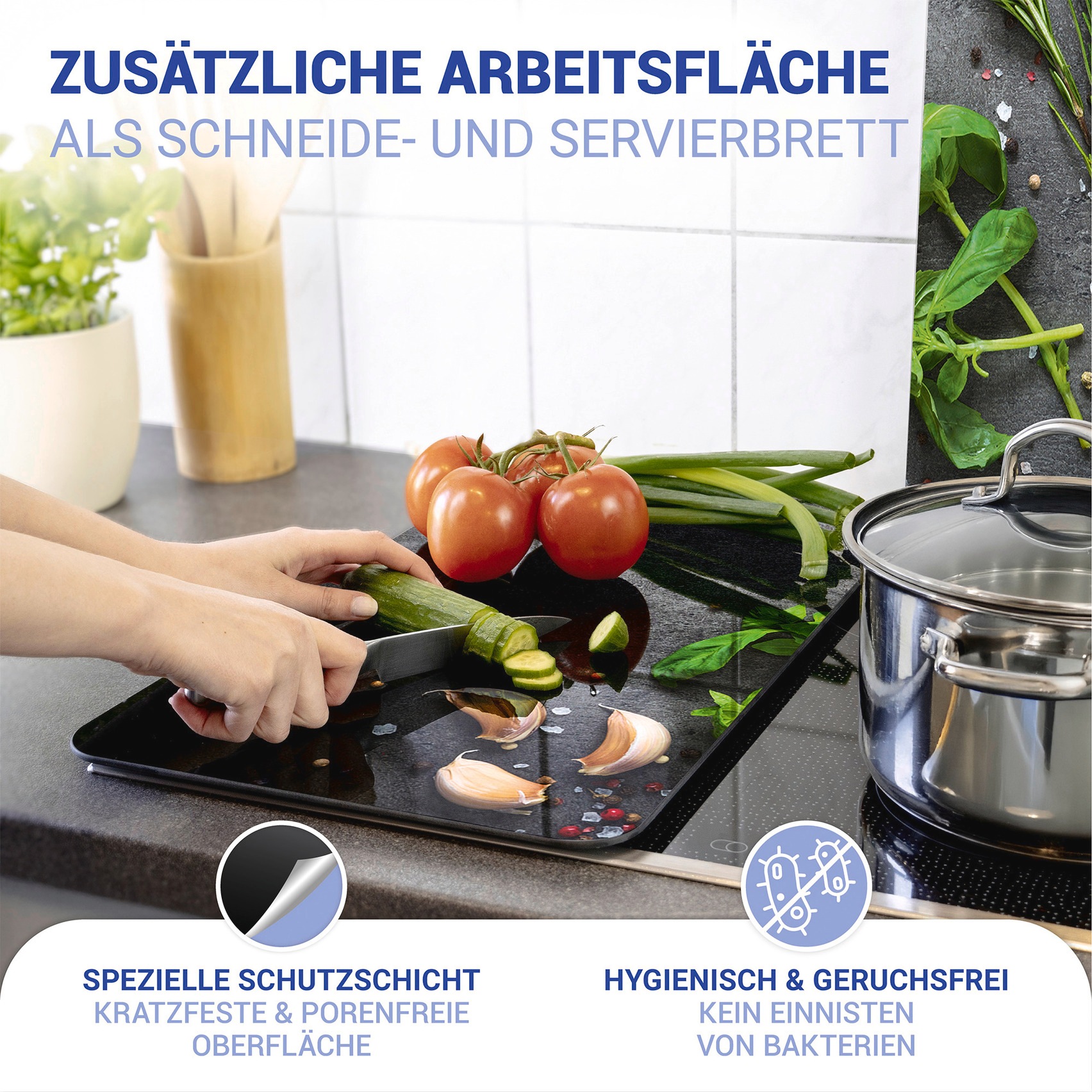 WENKO Herd-Abdeckplatte »Universal Modell Kräuter«, (Set, 2 tlg.), Herdabdeckung für alle Herdarten, kratzfest, mit rutschfesten Füßen