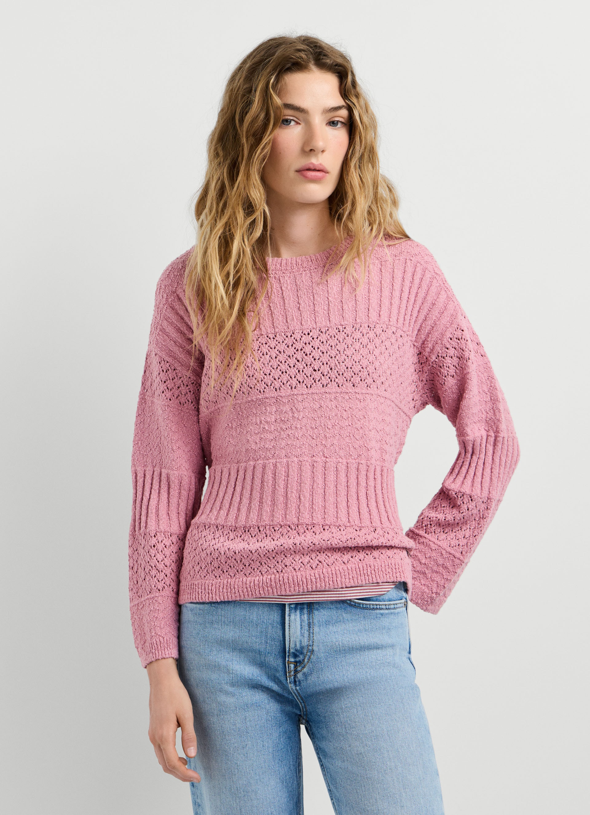 Pepe Jeans Strickpullover »ALAYA« im Strukturmix, reine Baumwolle