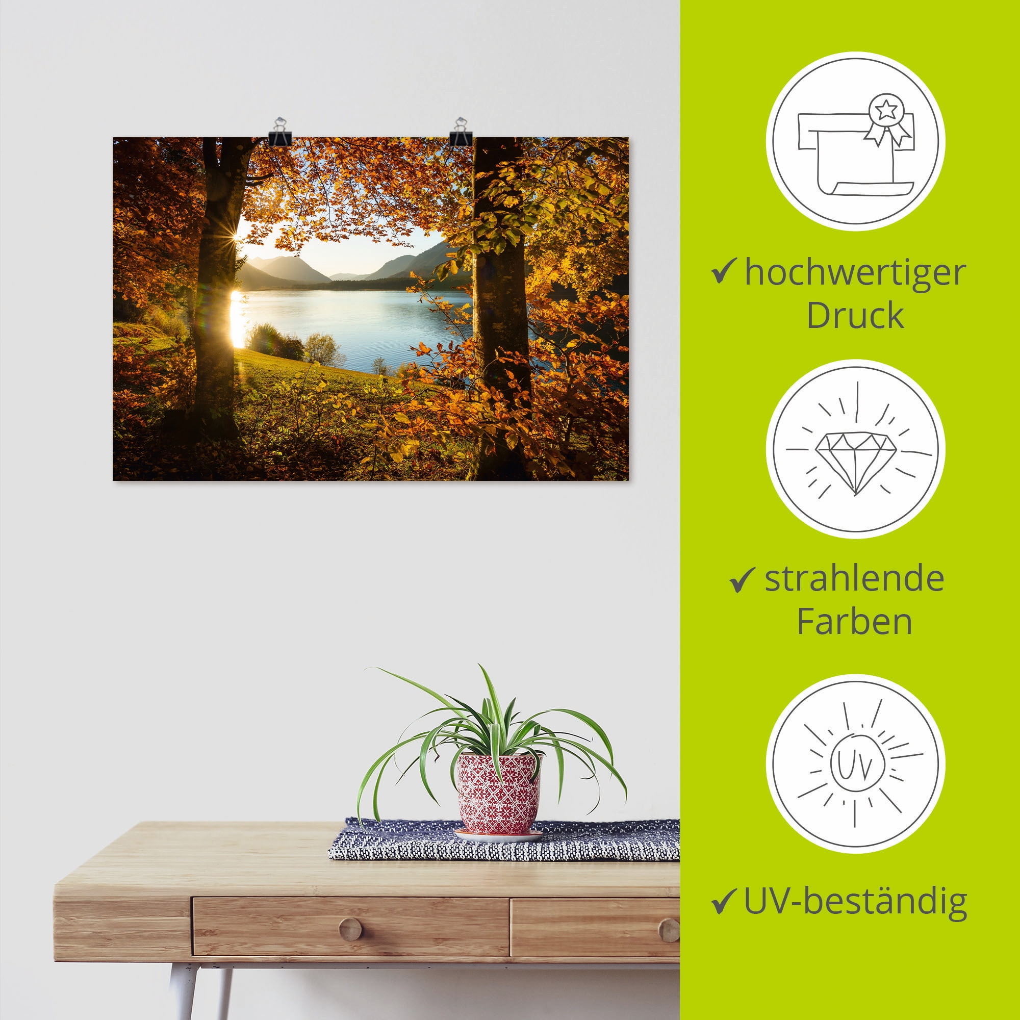 Artland Wandbild »Herbst am Sylvensteinsee«, Gewässer, (1 St.), als Alubild, Outdoorbild, Leinwandbild, Poster in verschied. Größen