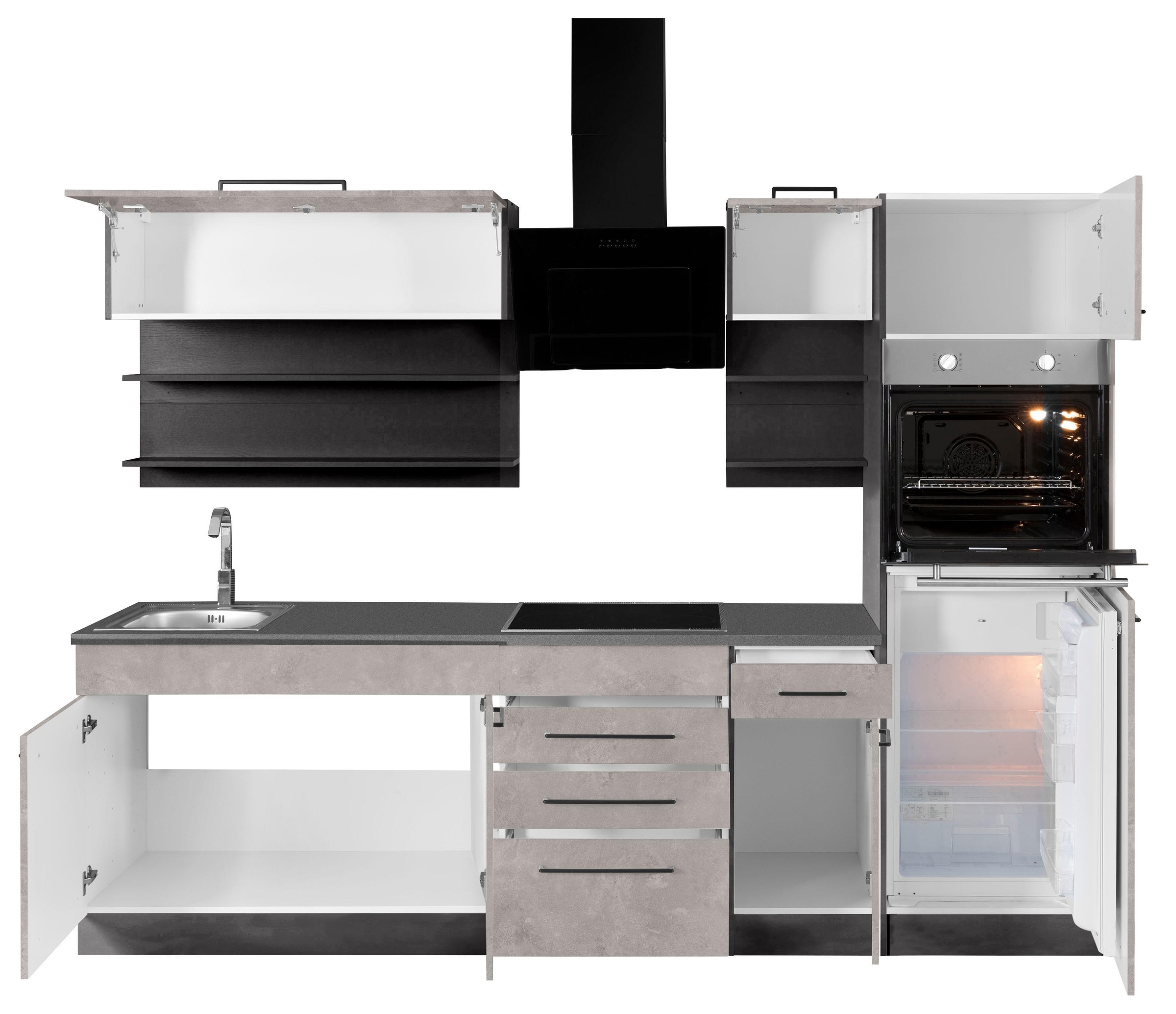 KOCHSTATION Küchenzeile »KS-Tulsa«, ohne E-Geräte, Breite 270 cm, schwarze Metallgriffe, MDF Fronten
